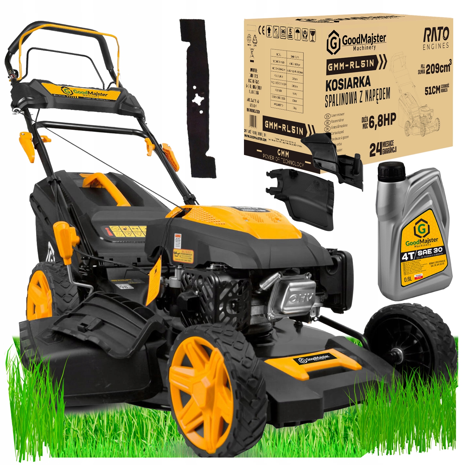 KOSIARKA SPALINOWA GoodMajster 51CM 6,5HP 209ccm NAPĘD MOCNA 4w1 +OLEJ