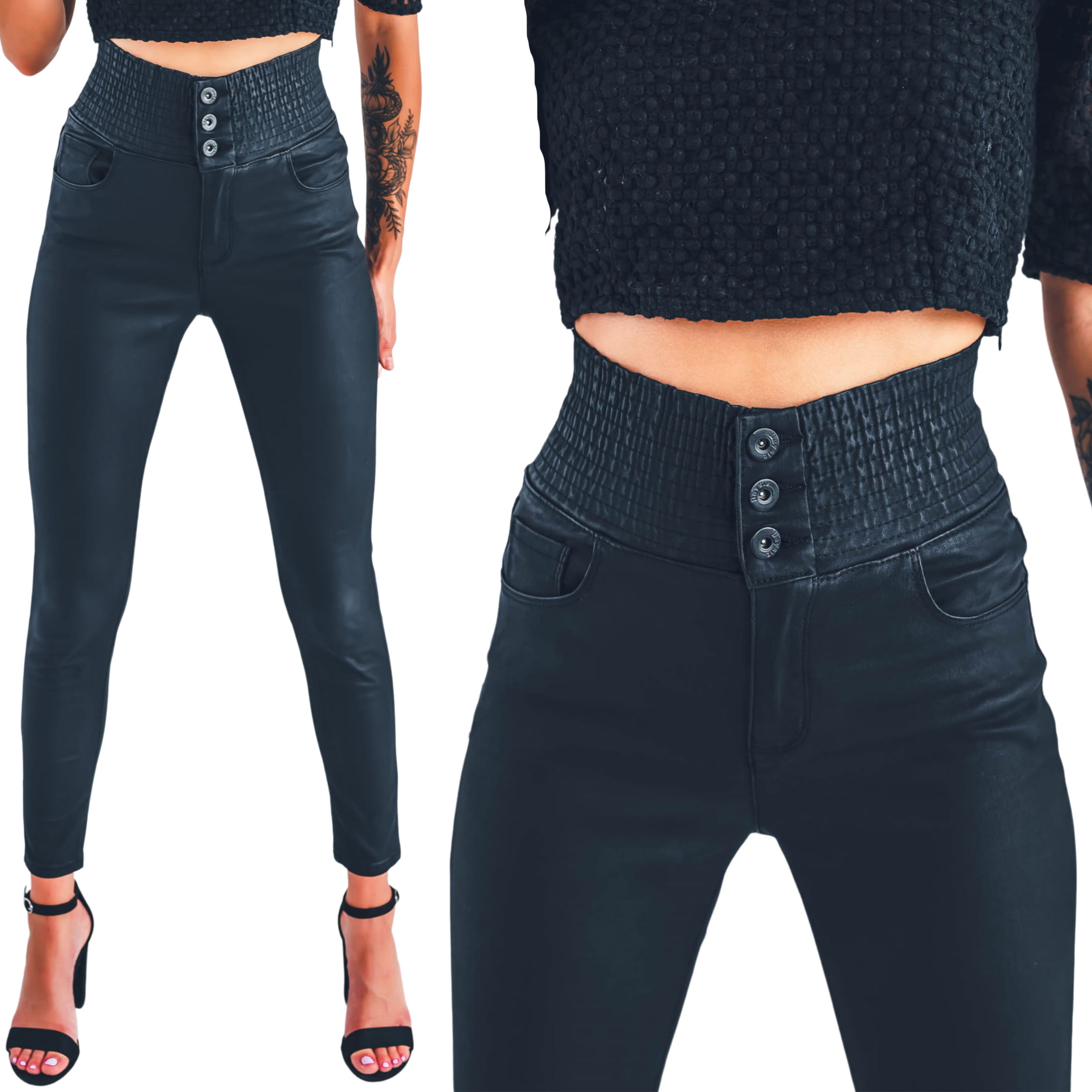 Voskované dámské kalhoty trubičky guma v pase S