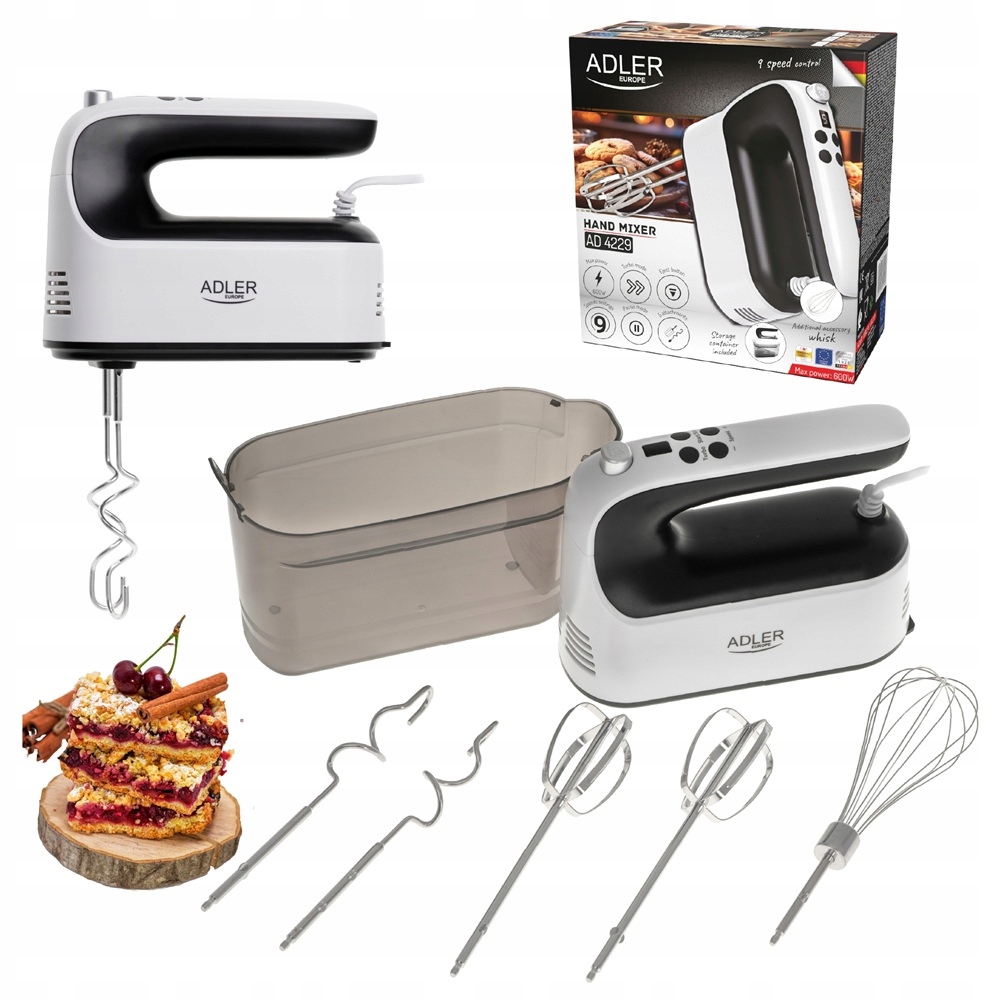 Mikser Ręczny Robot Kuchenny 9 Prędkości Turbo LCD 5 Końcówek 600W Lekki