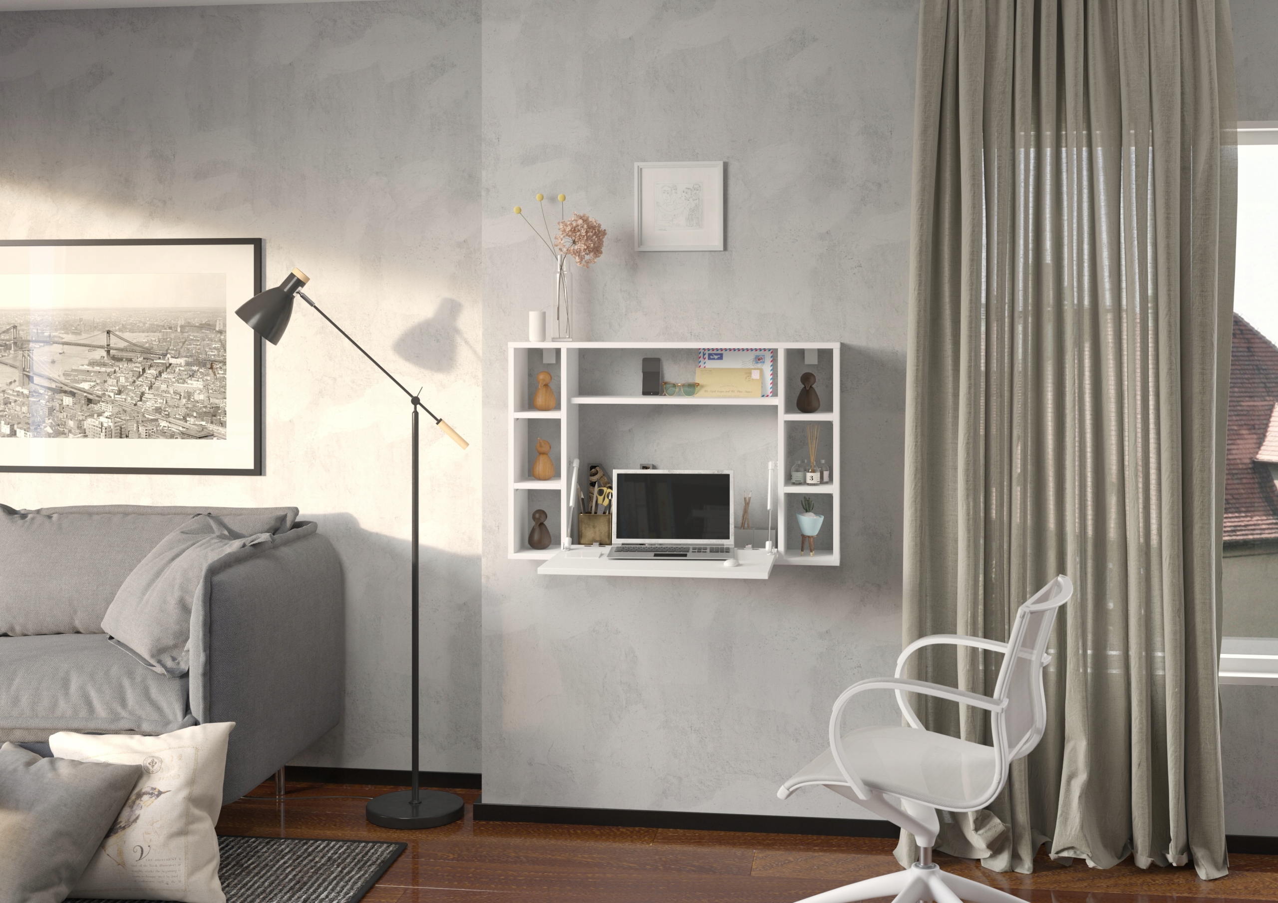 Závesný stôl s malým priestorom Muse 94 x 20 x 62 cm, biely