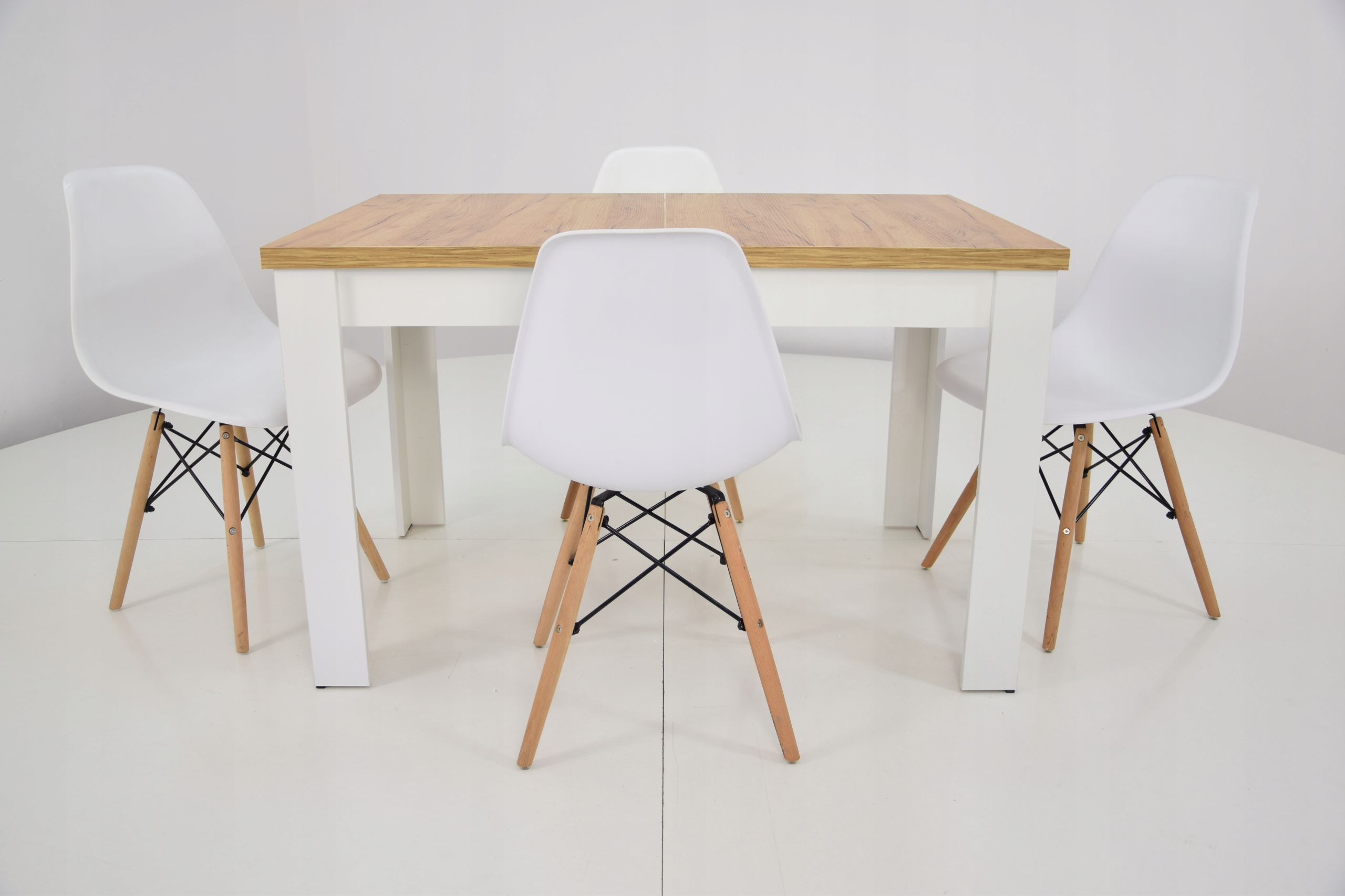 Zestaw SKANDYNAWSKI biały do KUCHNI stół i krzesła Szerokość stołu 80 cm