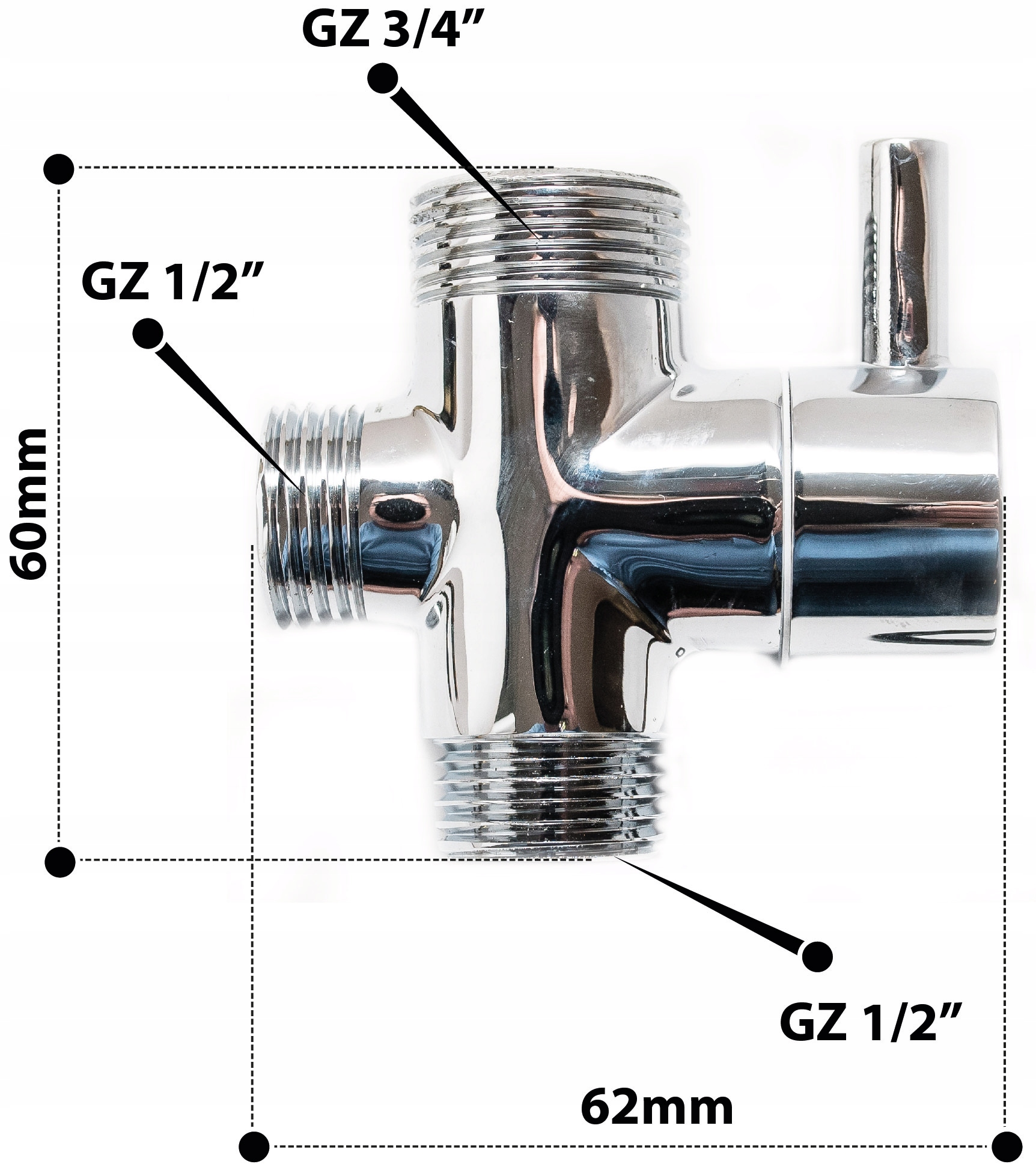 Zawór Przełącznik kolumny deszczownica 1/2x1/2x3/4 Kod producenta ZAW-DK-01