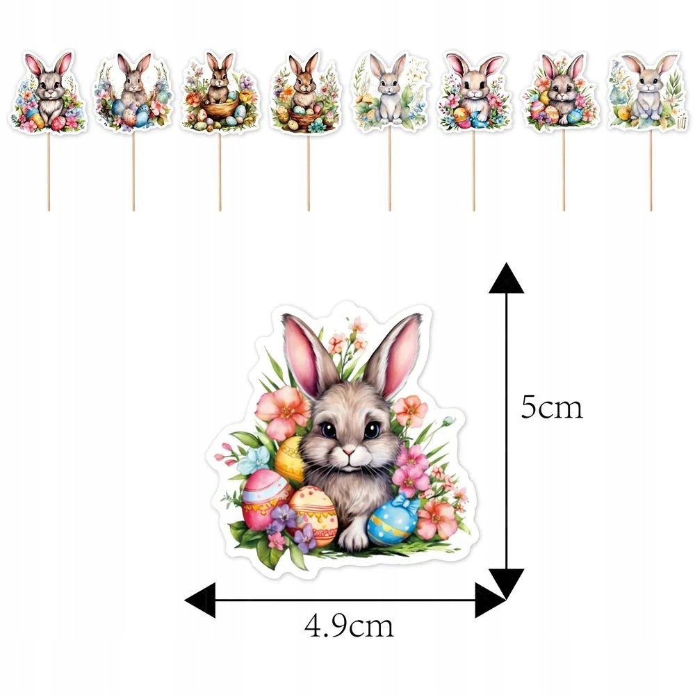 ŚWIĄTECZNE TOPPERY WIELKANOCNE ZAJĄCE 8 SZT DEKOR Marka inna