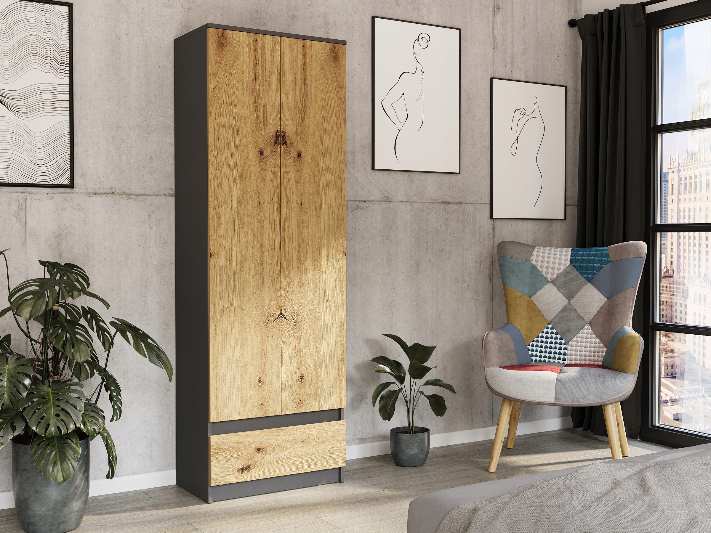 Szafa regał biurowy książki 60cm B-4 ANTRACYT MIX ARTISAN