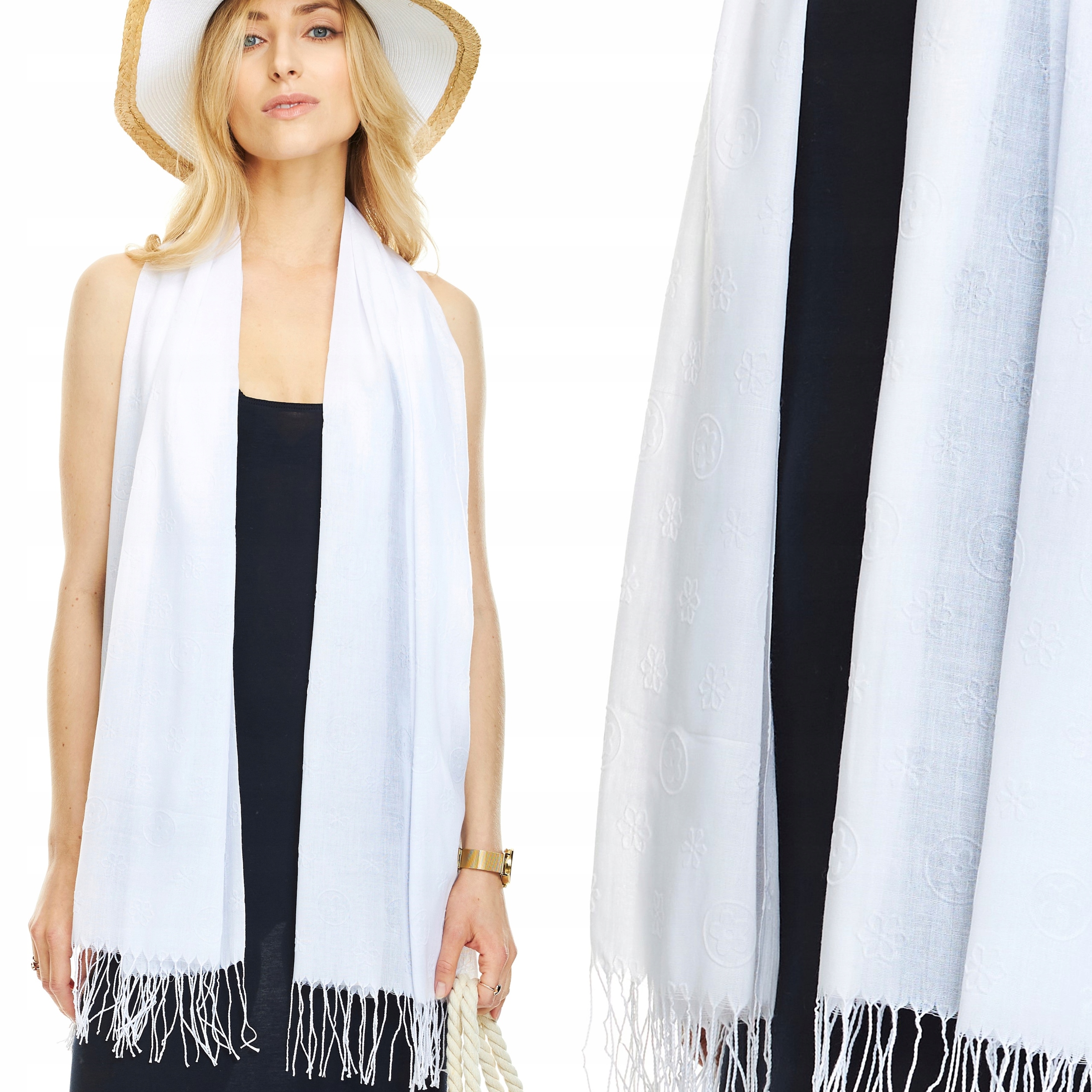 

Szal Szalik wytłaczany wzór w kwiatki biały Lui