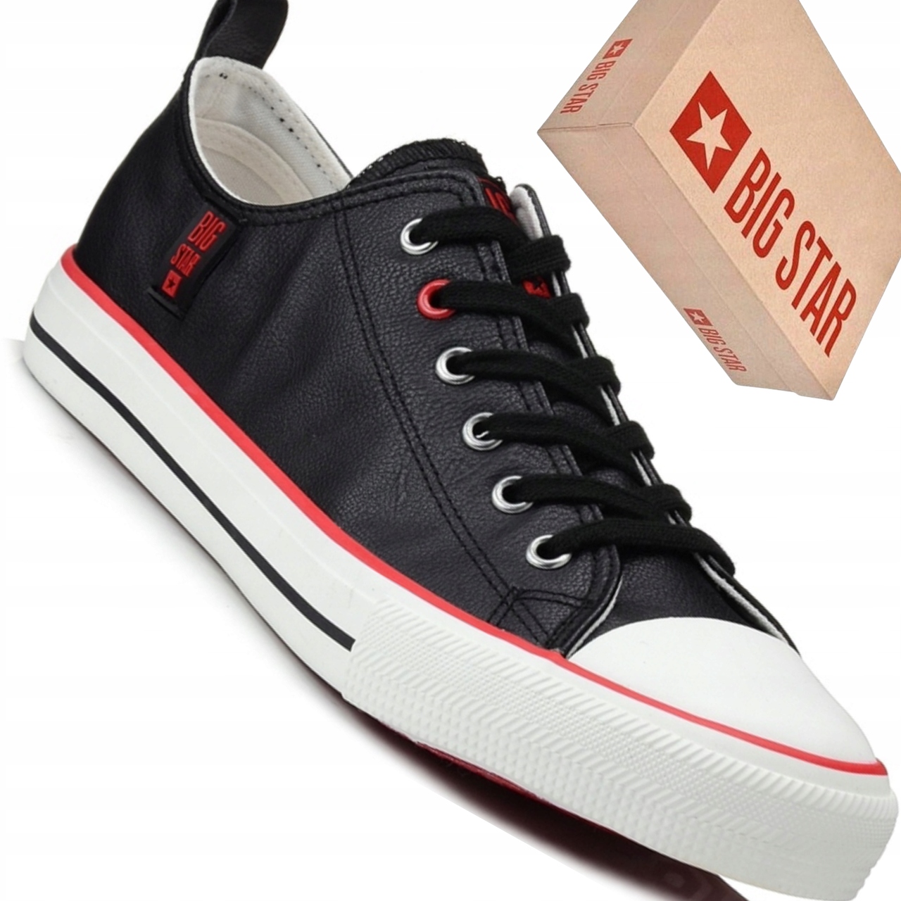 Big Star JJ174068 trampki męskie czarne niskie buty skórzane casual