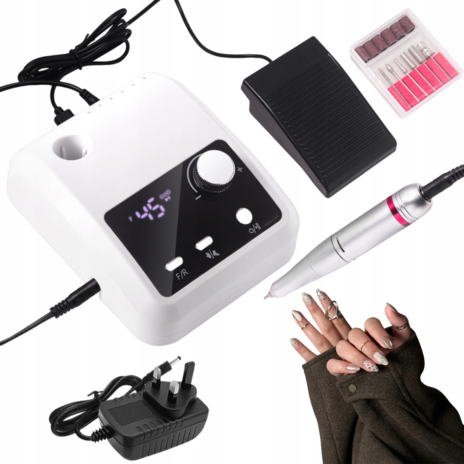 Bruska Na Manikúru A Pedikúru 45000 Ot/min S Nožním Pedálem, Bílá