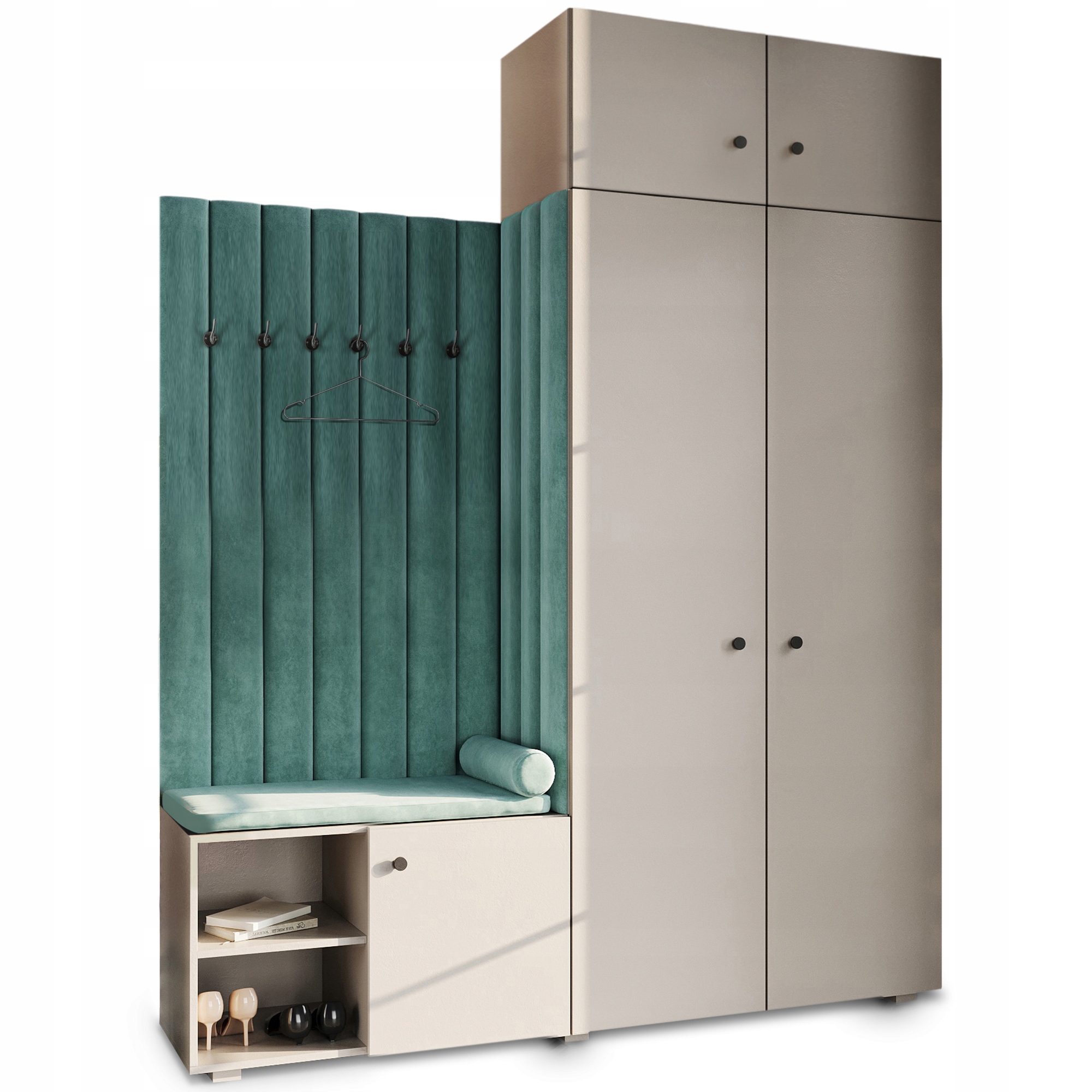 Šatní skříň do předsíně Aria kašmír s nástavcem, čalouněný panel 72
