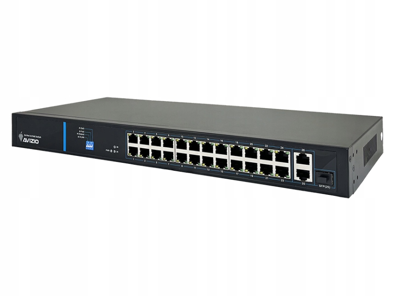 Switch Do Kamer 24x PoE +2X Gigabit Uplink 250W Montaż Rack 1U Monitoring