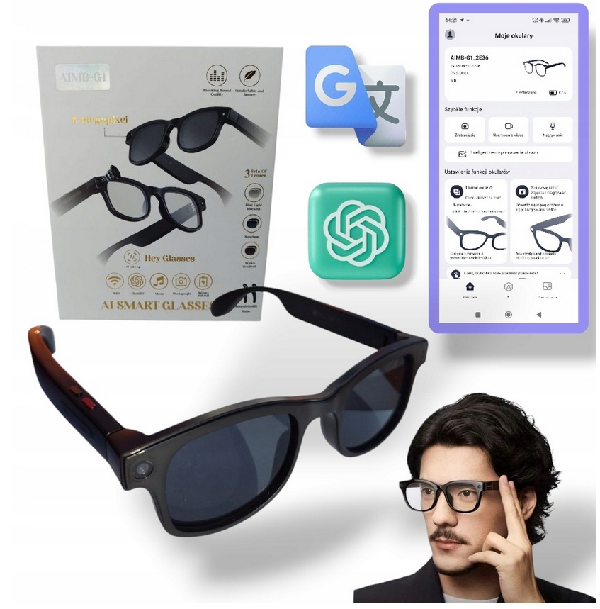 Okuliare Ai Smart Glass inteligentná kamera Hd mikrofón prehrávanie hudby