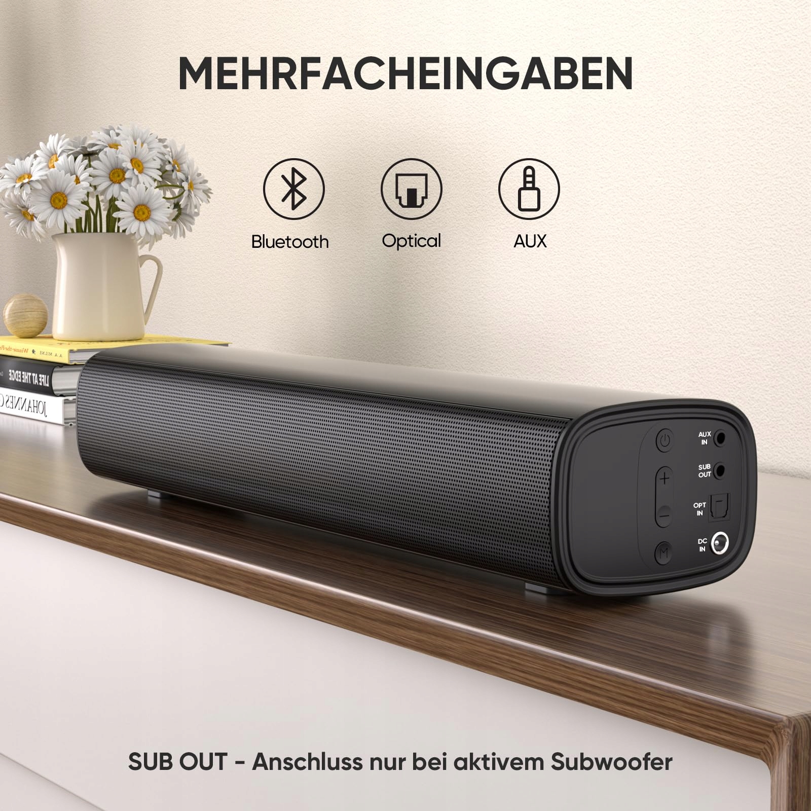 SAIYIN Soundbar 2.0 Kanałowa 40W Bluetooth AUX Optyczna TV PC Projektor — miniatura 3