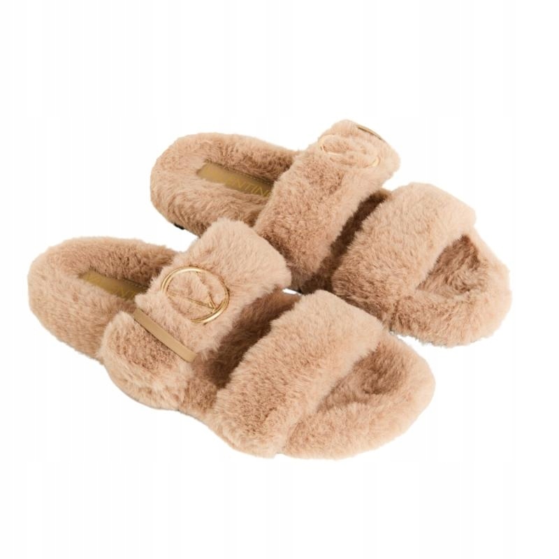 Valentino Béžové nazouváky s kožíškem, velikost 40