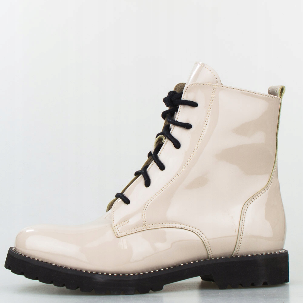 Béžové Workery Lak Vázané Kožené Sempre 38