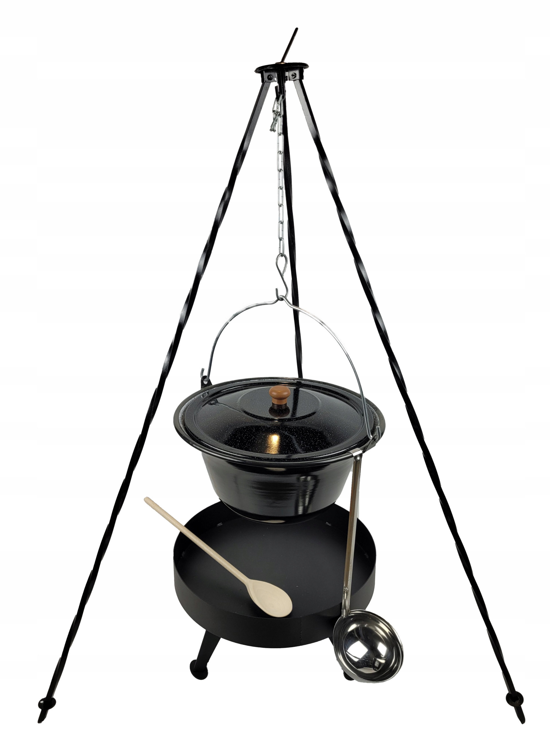 Maďarský kotlík 22 L s vekom Palenisko 40 naberačka trojnožka 120 cm