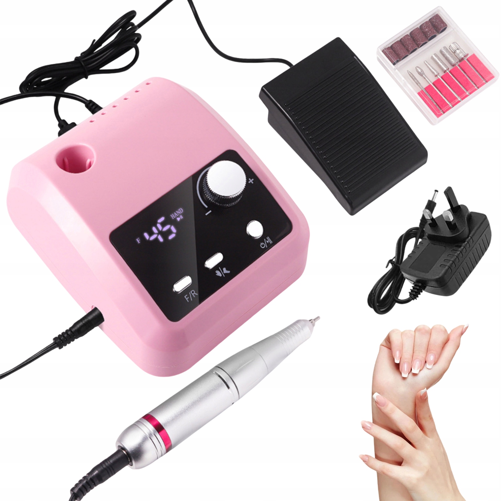 Profesionální Bruska Na Gelové Nehty 45000 Rpm S Nastavením Růžová