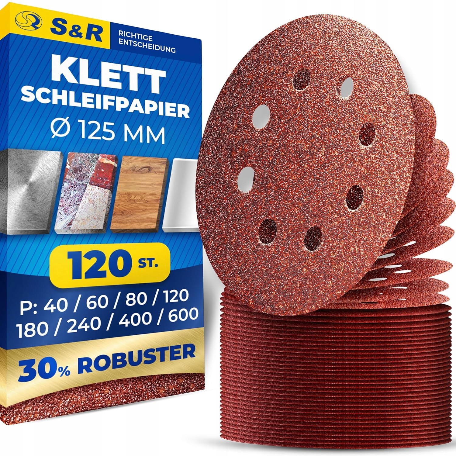 Papier ścierny krążek do szlifierki oscylacyjnej na rzep 125mm 120szt S&r