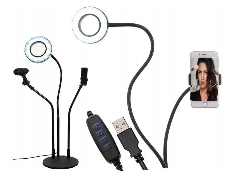 NOWOCZESNA LAMPA LED PIERŚCIEŃ NA TELEFON+PILOT