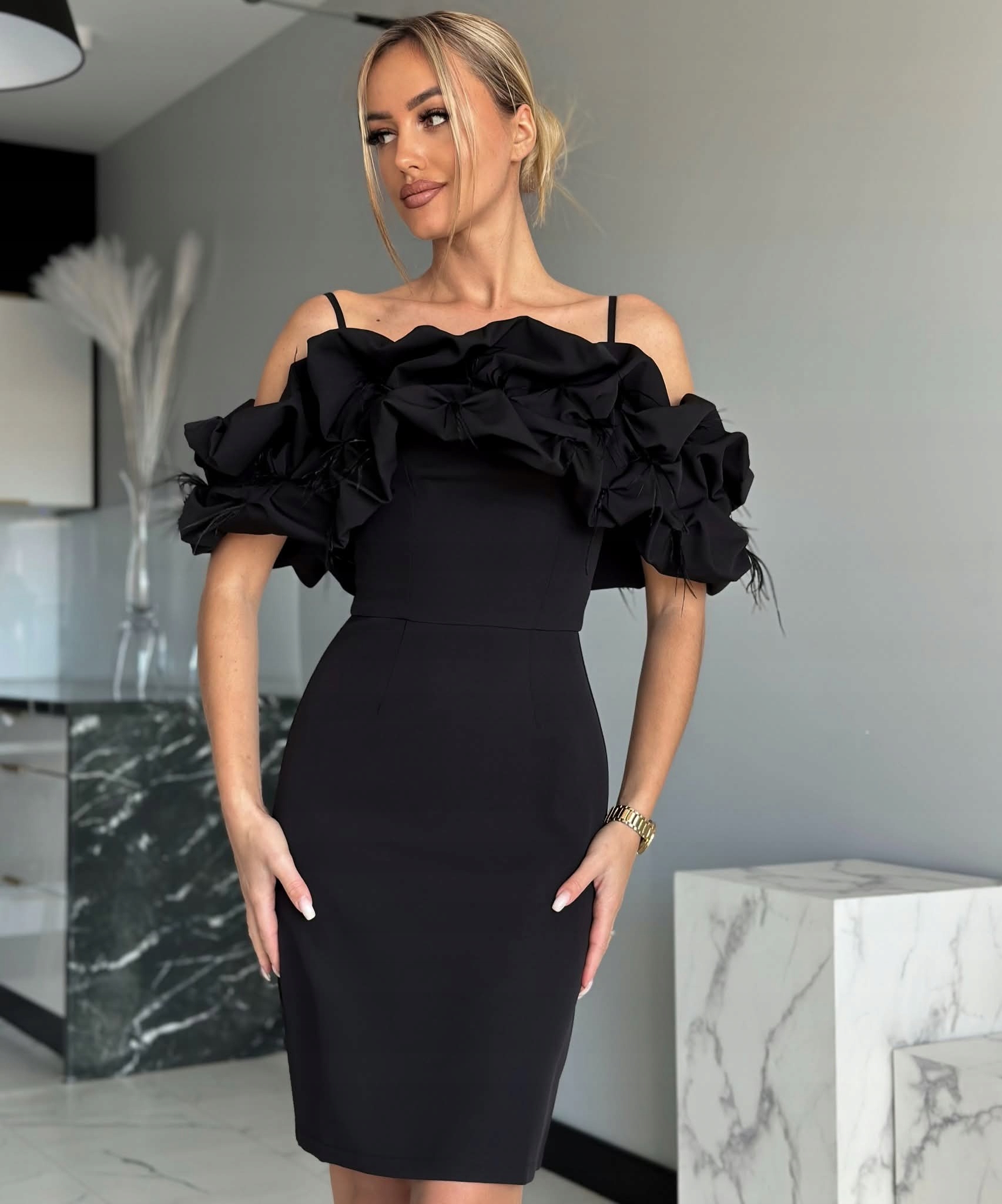 Šaty Večerní Španělka Falbany Dámská pera Černá M