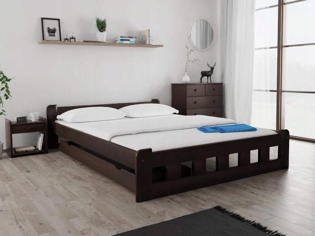 Postel Naomi zvýšená 160×200 cm, ořech latk. rošt, matr. Somnia 18 cm