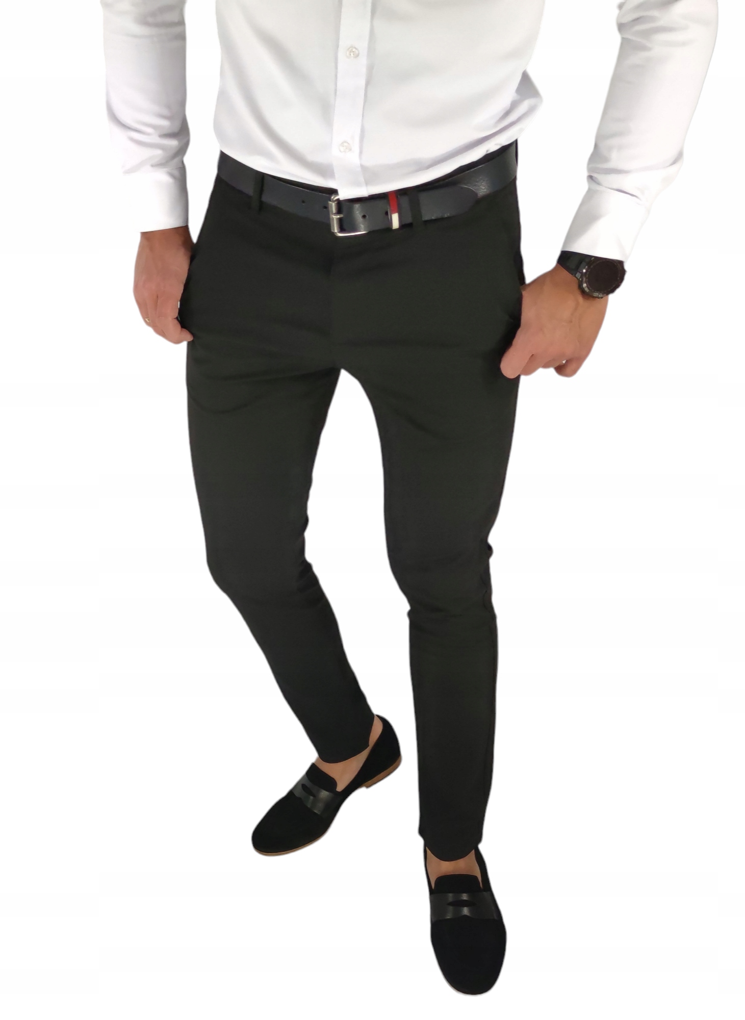 Spodnie Męskie Slim Fit Chino Casual Wizytowe czarne DJ06 W40