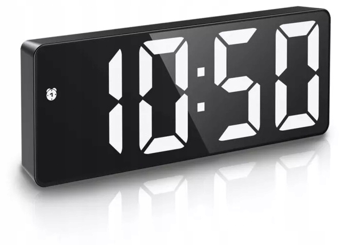 ZEGAREK ELEKTRONICZNY BUDZIK STOJĄCY LED TERMOMETR ALARM CICHY CZARNY ZEGAR