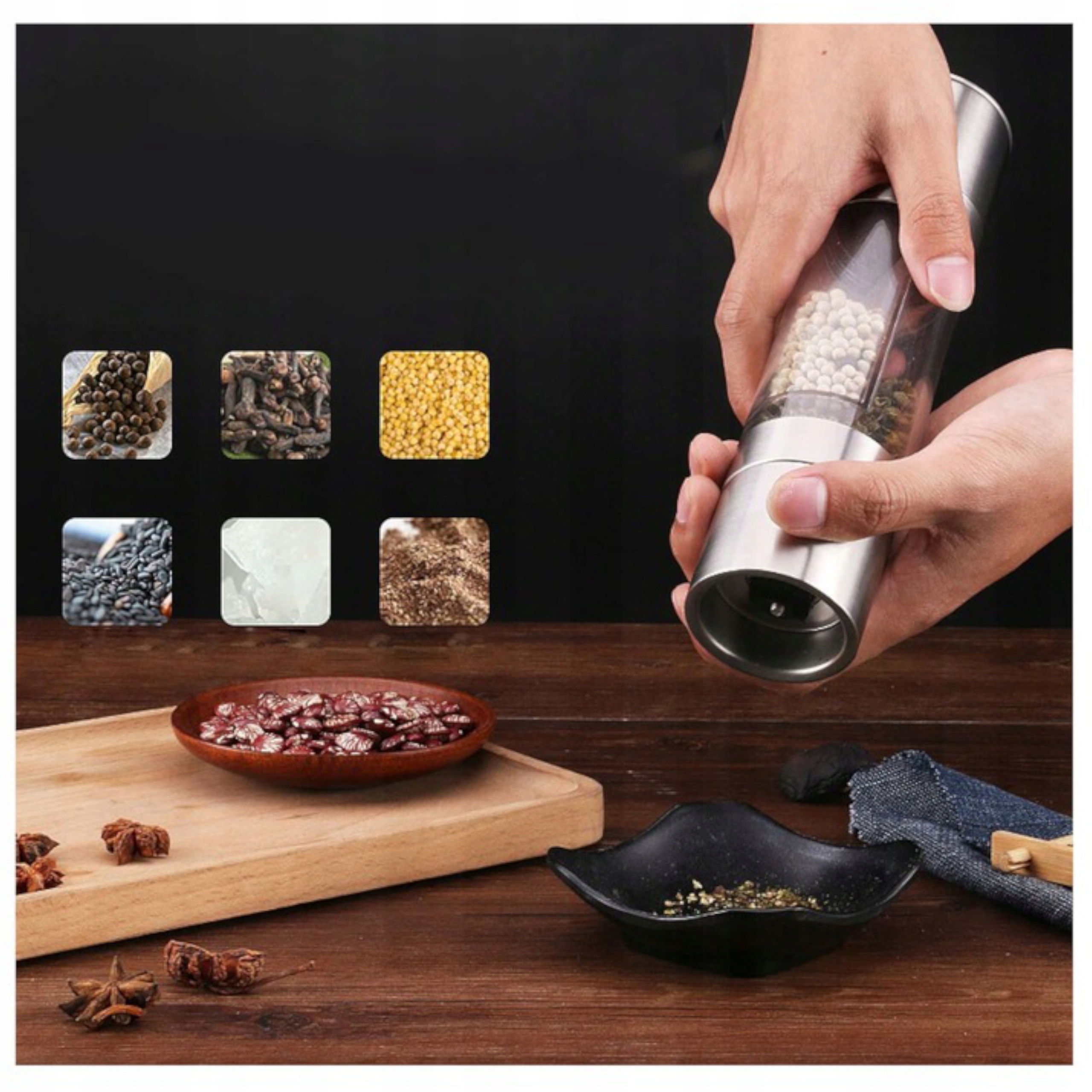 MŁYNEK RĘCZNY PODWÓJNY 2w1 DO PIEPRZU I SOLI STAL NIERDZEWNA DWIE GŁOWICE EAN (GTIN) 4006166045950