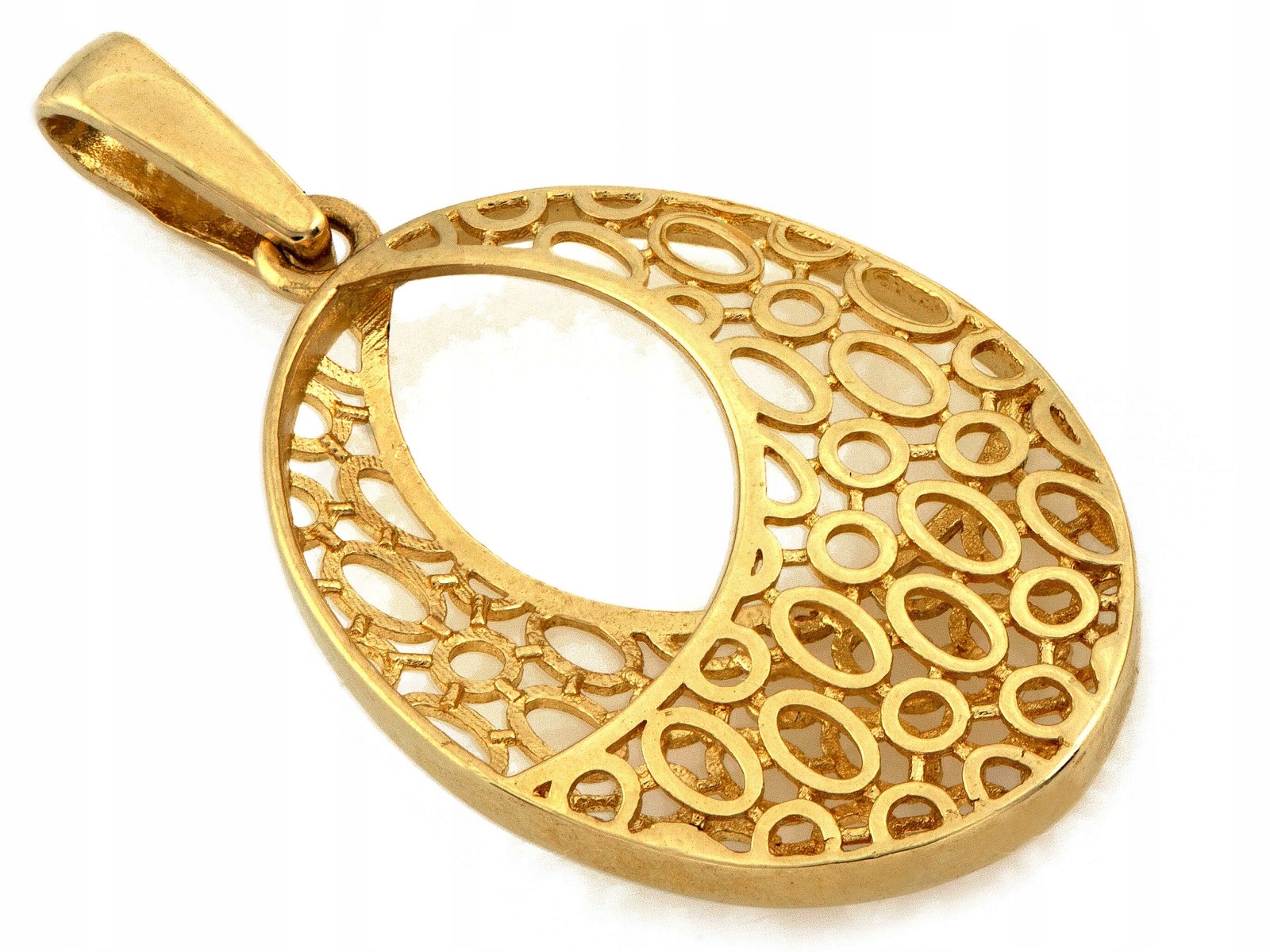 Zlatý ažurový oválný přívěsek 585 14k 1.03g pro ženu, módní, bez kamenů