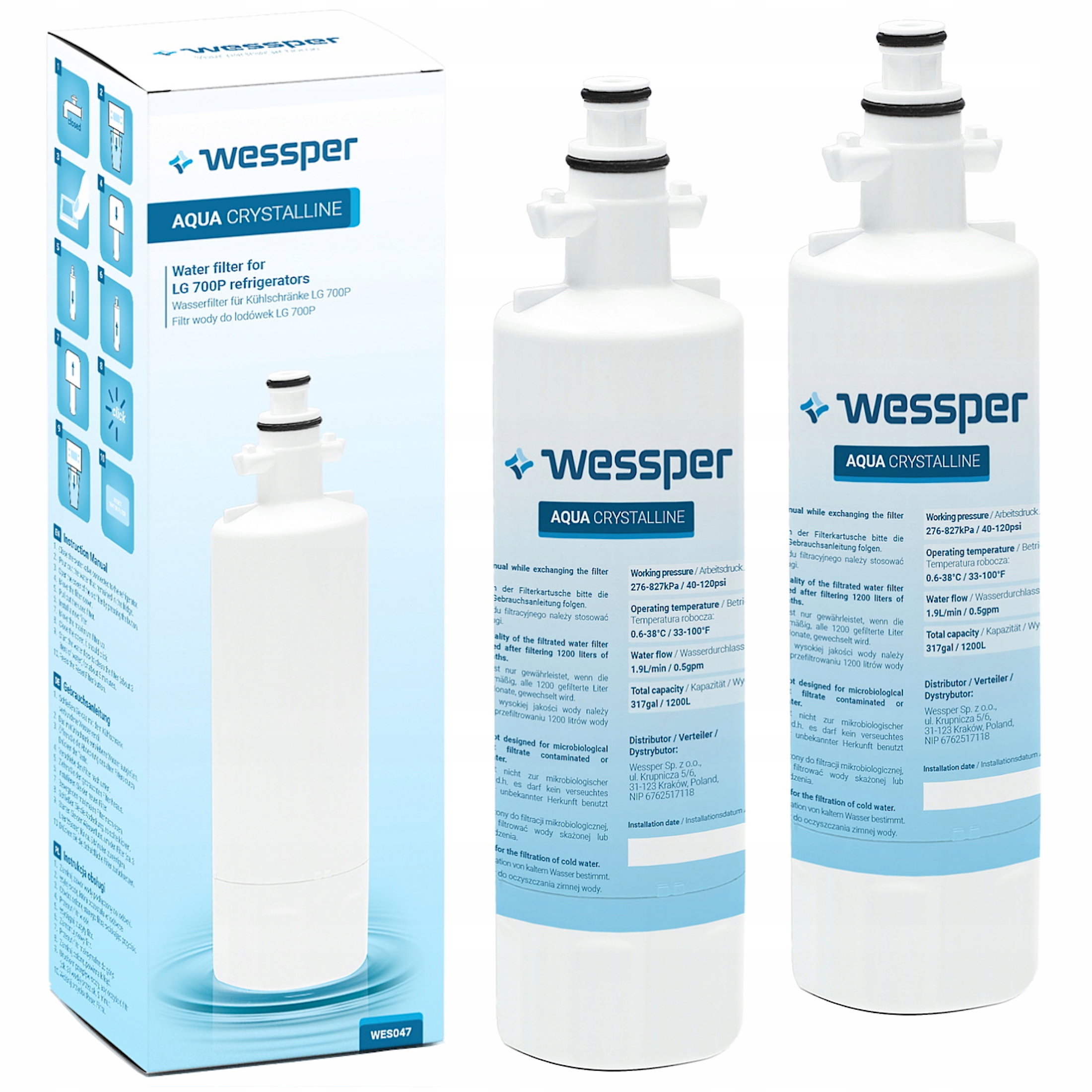 2x Filtr wkład wody do lodówki Lg wewnętrzny zamiennik ADQ36006101