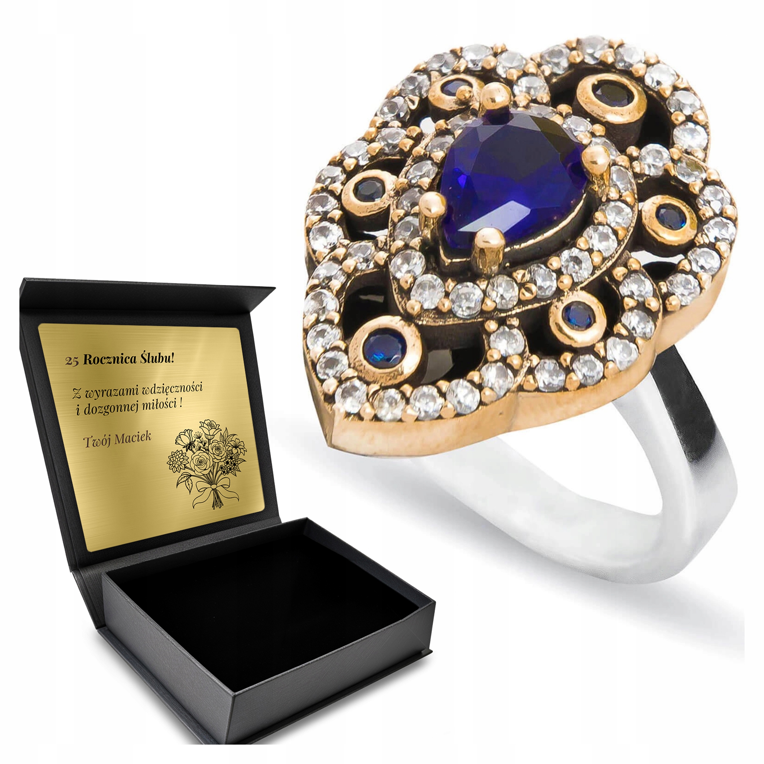 Prstýnek 925 Zirkony Safír Šperky Pro Ženy Gravírování Bonus