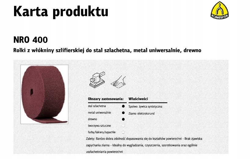 KLINGSPOR НЕТКАНИЙ ШЛІФУВАЛЬНИЙ РУЛОН NRO 400
