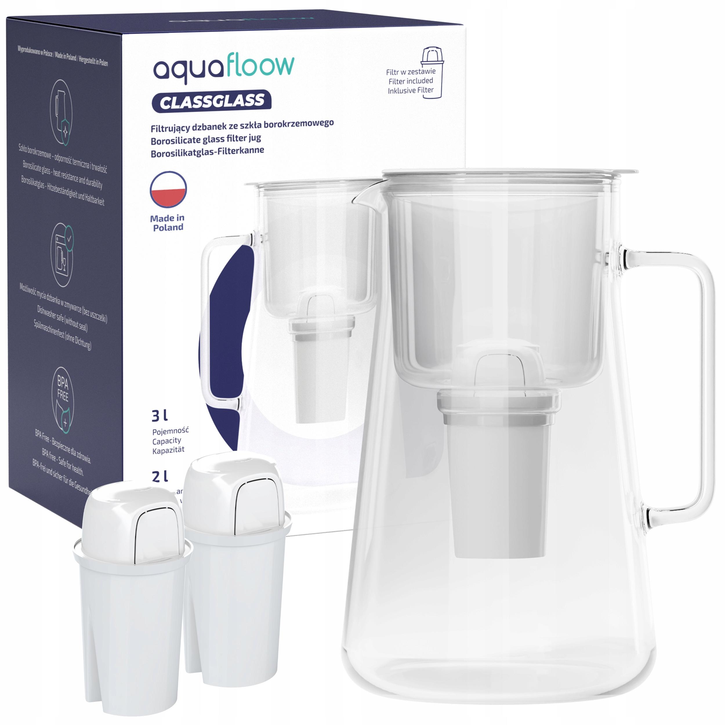 Dzbanek filtrujący AquaFloow ClassGlass 3l szklany 3x wkład filtr wody