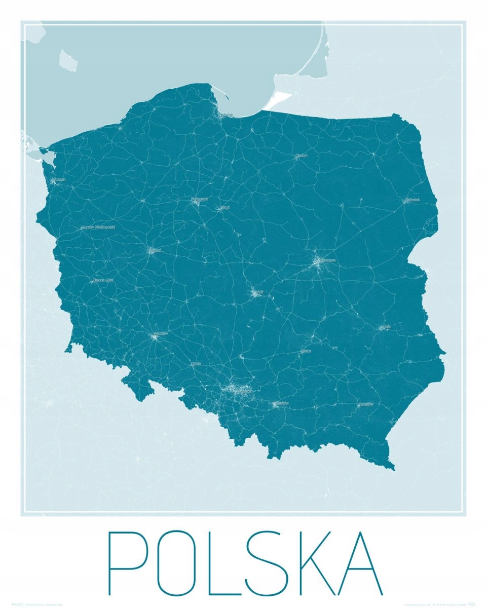 

Polska Niebieska konturowa mapa Plakat 40x50 cm