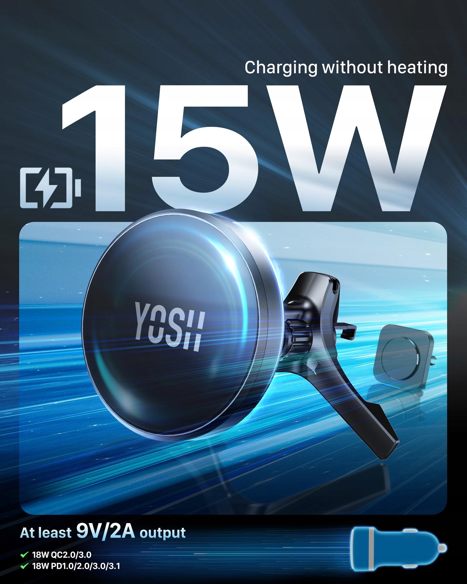 YOSH Uchwyt Samochodowy MagSafe 15W Ładowarka Bezprzewodowa iPhone — miniatura 2