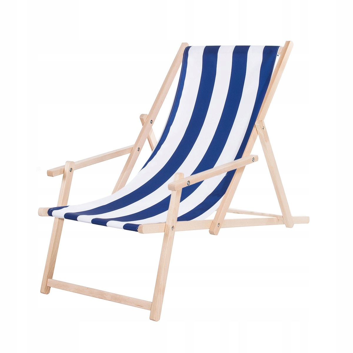 

Leżak Plażowy Drewniany Ogrodowy Niebieskie Pasy
