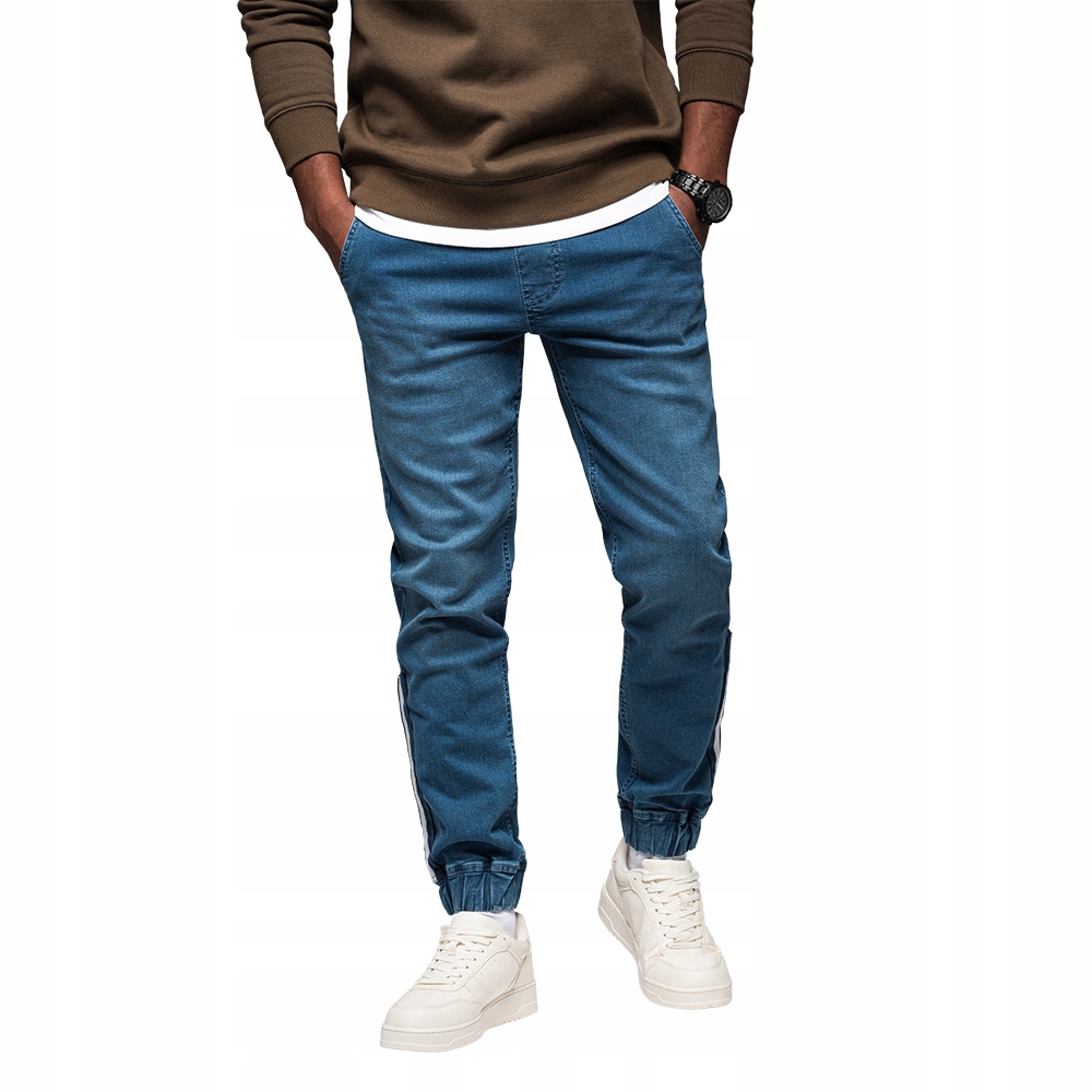 Pánské džínové joggery s lampasy modré Ombre OM-PADJ-0156 V3 vel. S