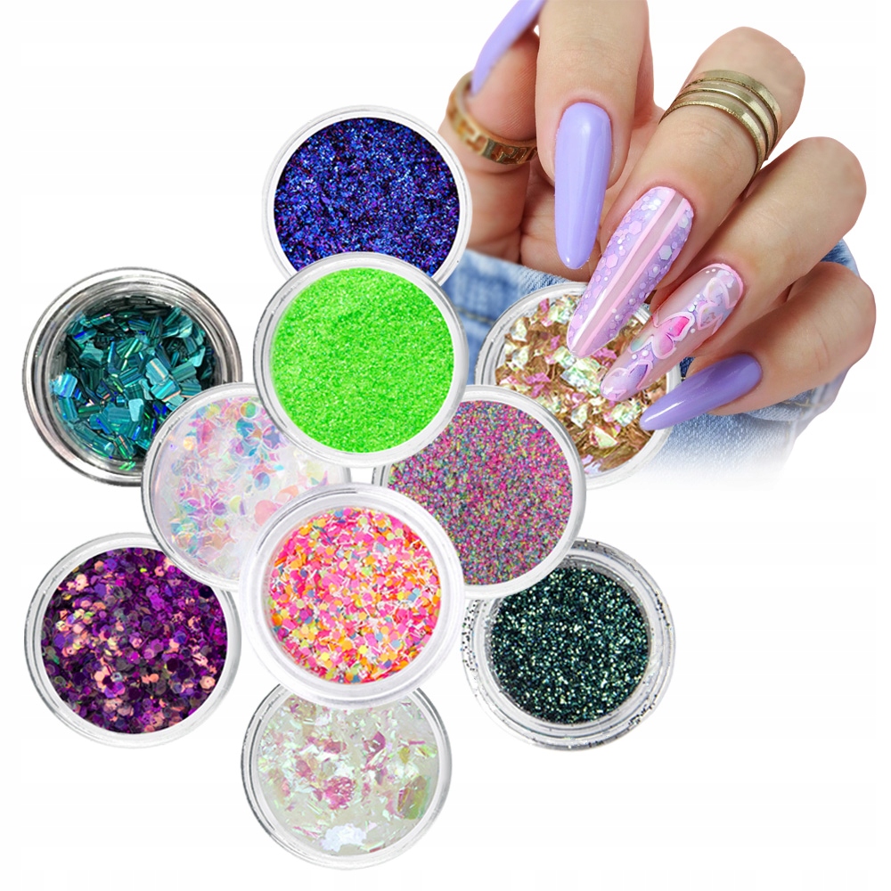 ZESTAW OZDÓB WIOSENNYCH 10x EFEKT PYŁEK BROKAT HOLO ZDOBIENIA