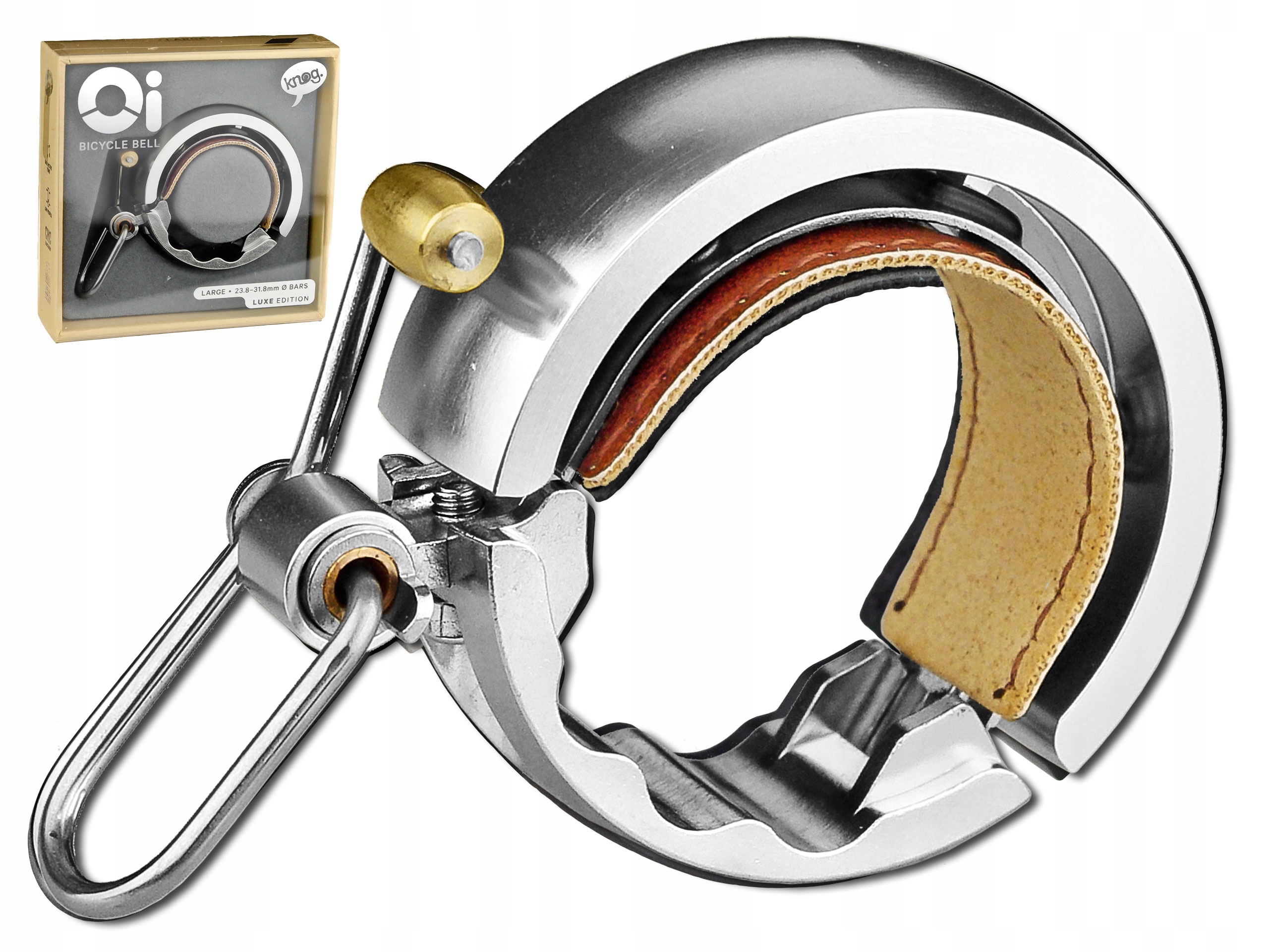

Dzwonek Knog Oi Luxe Duży Srebrny 23,8-31,8 MM