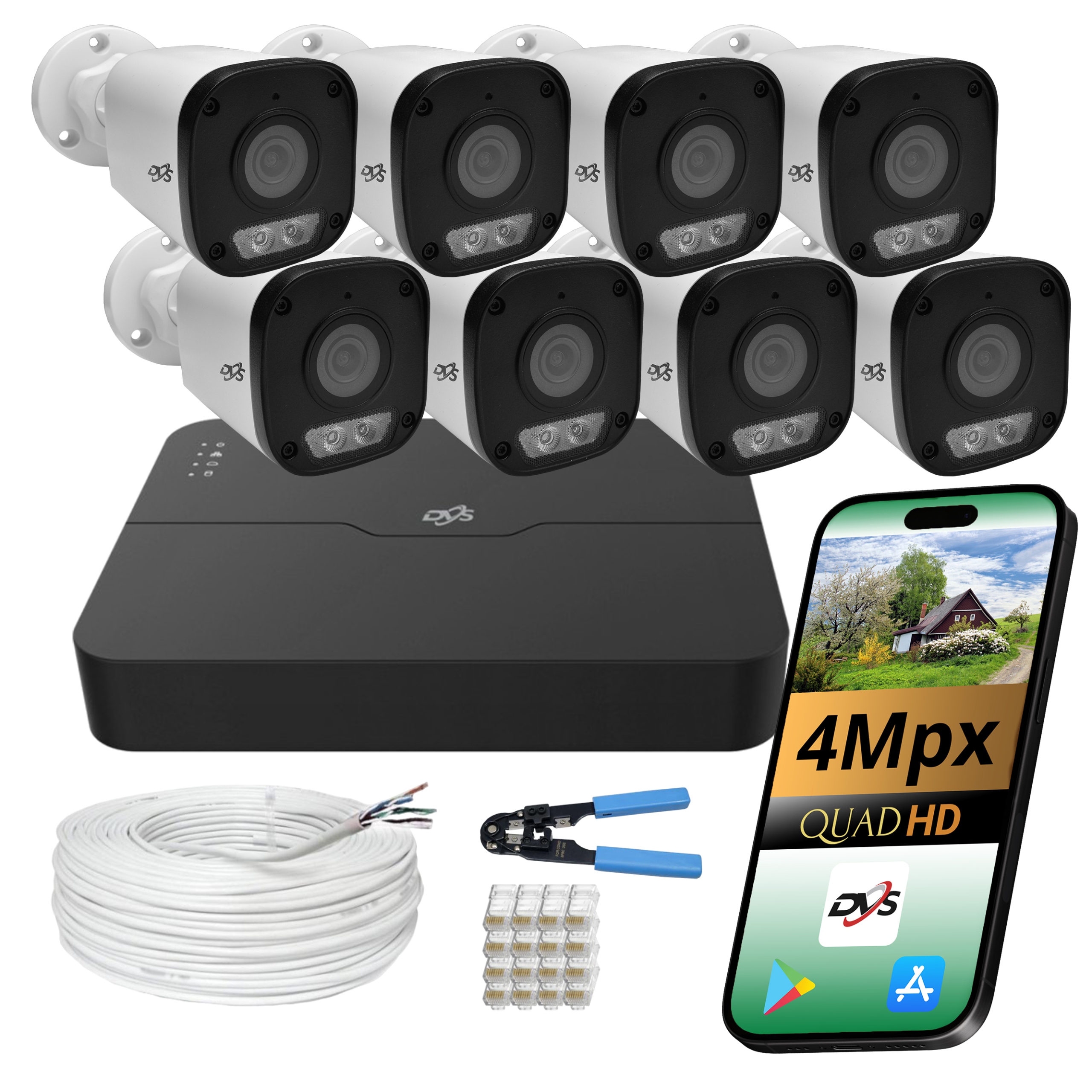 Sada kamier na monitorovanie domu 8 Ip kamier PoE 4Mpx externých aplikácií