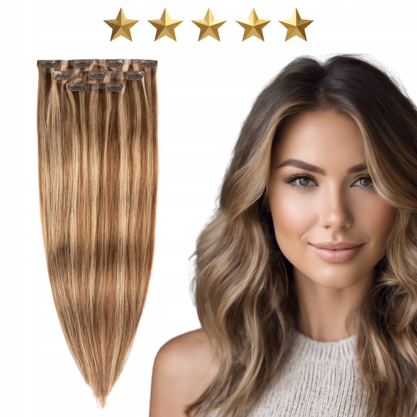 Doczepy bezszwowe naturalne spinki 50 cm 60 g #6/18 Toffi Baleyage brąz