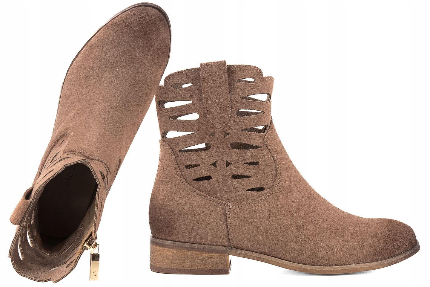 Potocki 25-12558 Ažurové Dámské Kotníkové Boty Semišové Boty Eko hnědé 37