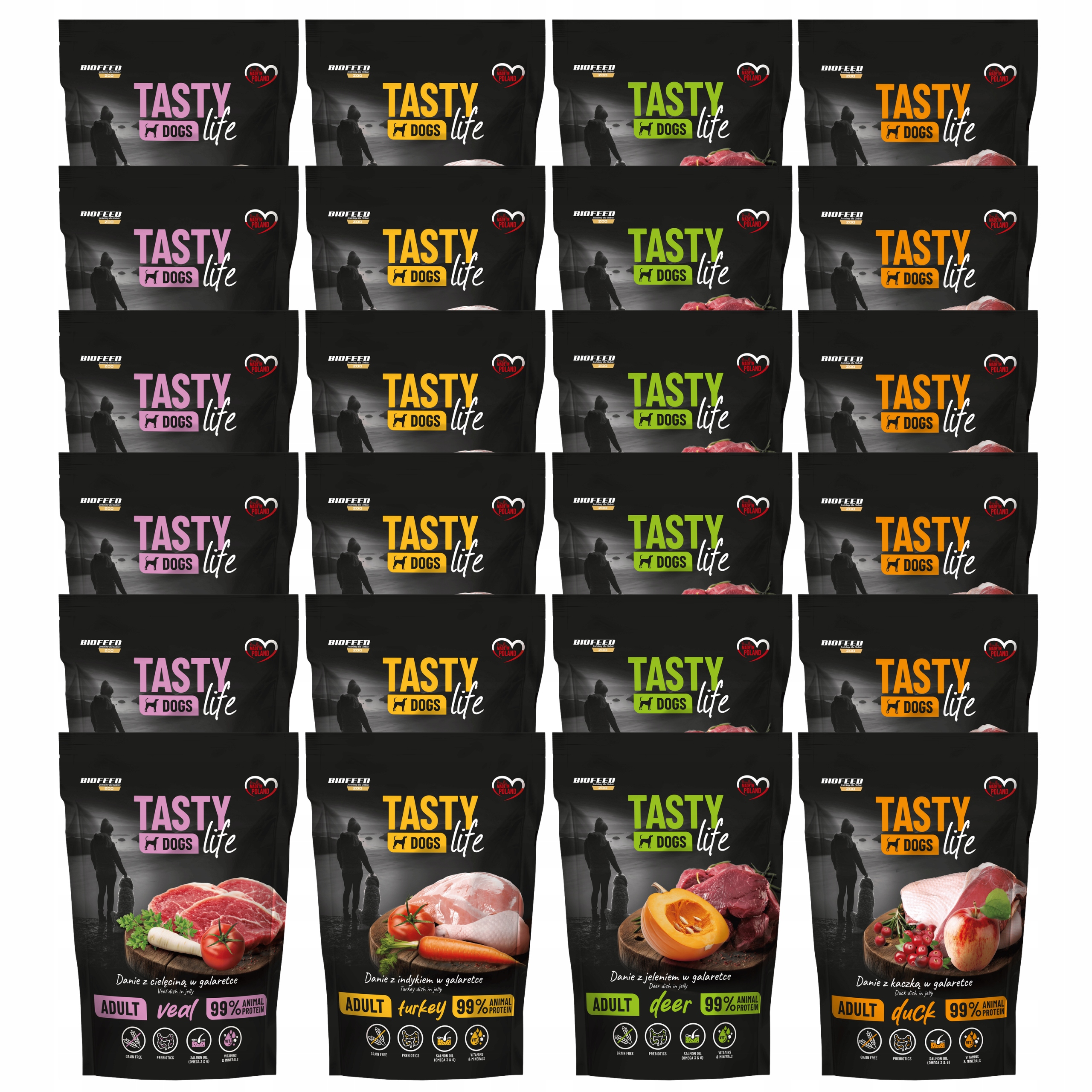 Levně Euphoria Tasty Life krmivo pro psy jídlo želé mix chutí 24 x 150 g