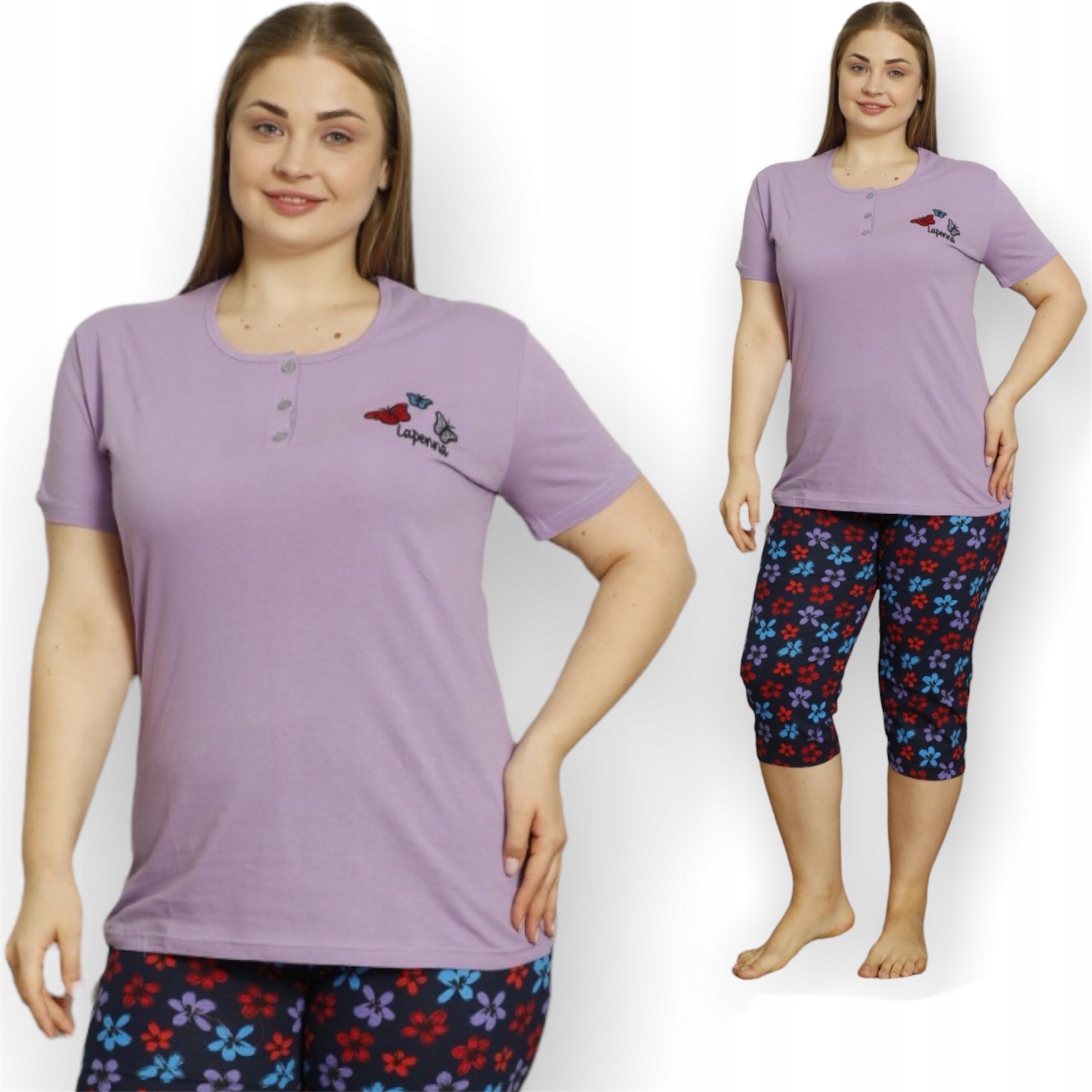 PIZAMA DAMSKA DUZE ROZMIARY KROTKI RĘK.3/4 SPODNIE