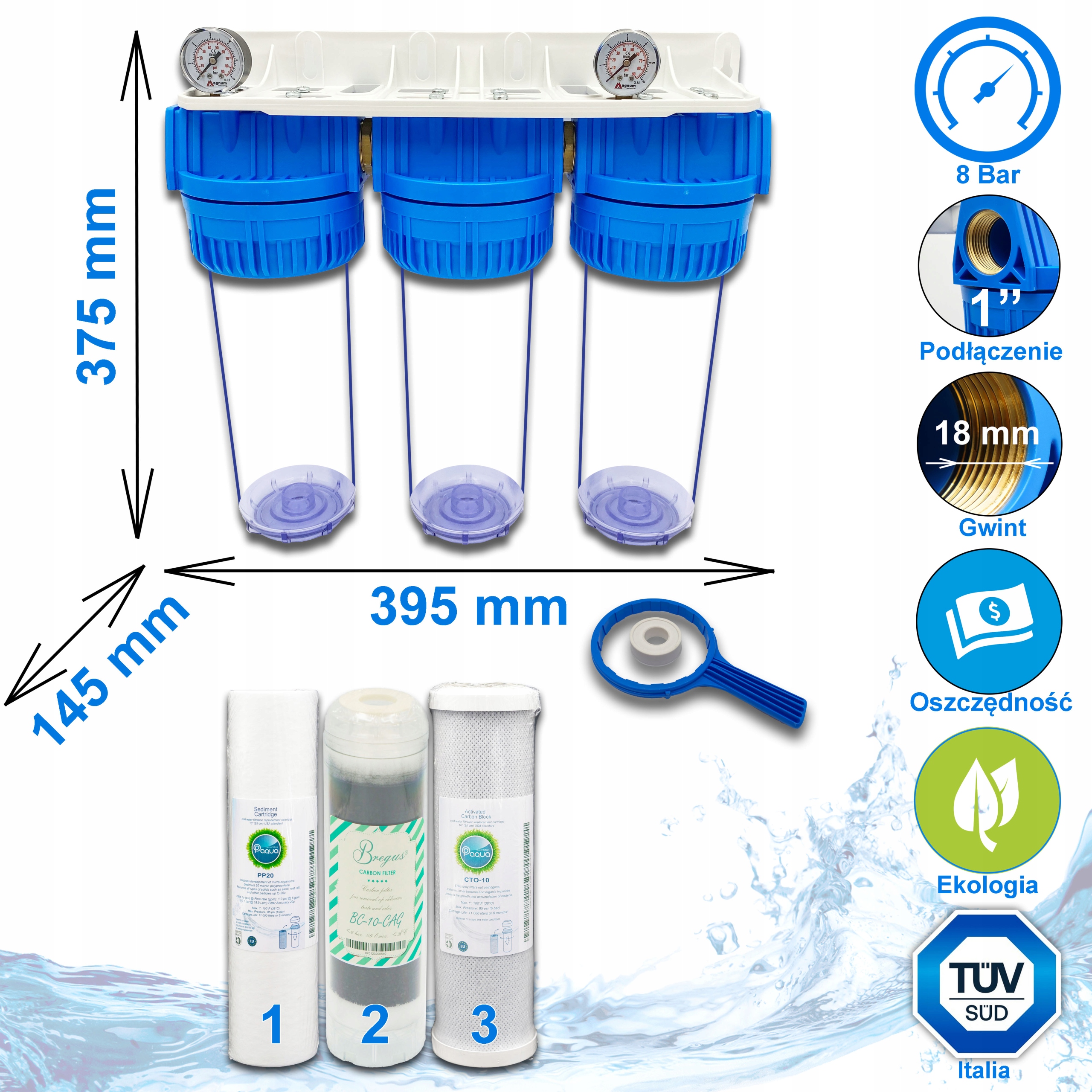 FILTR DO WODY WSTĘPNY NA CAŁY DOM 1'' 3-STOPNIOWY