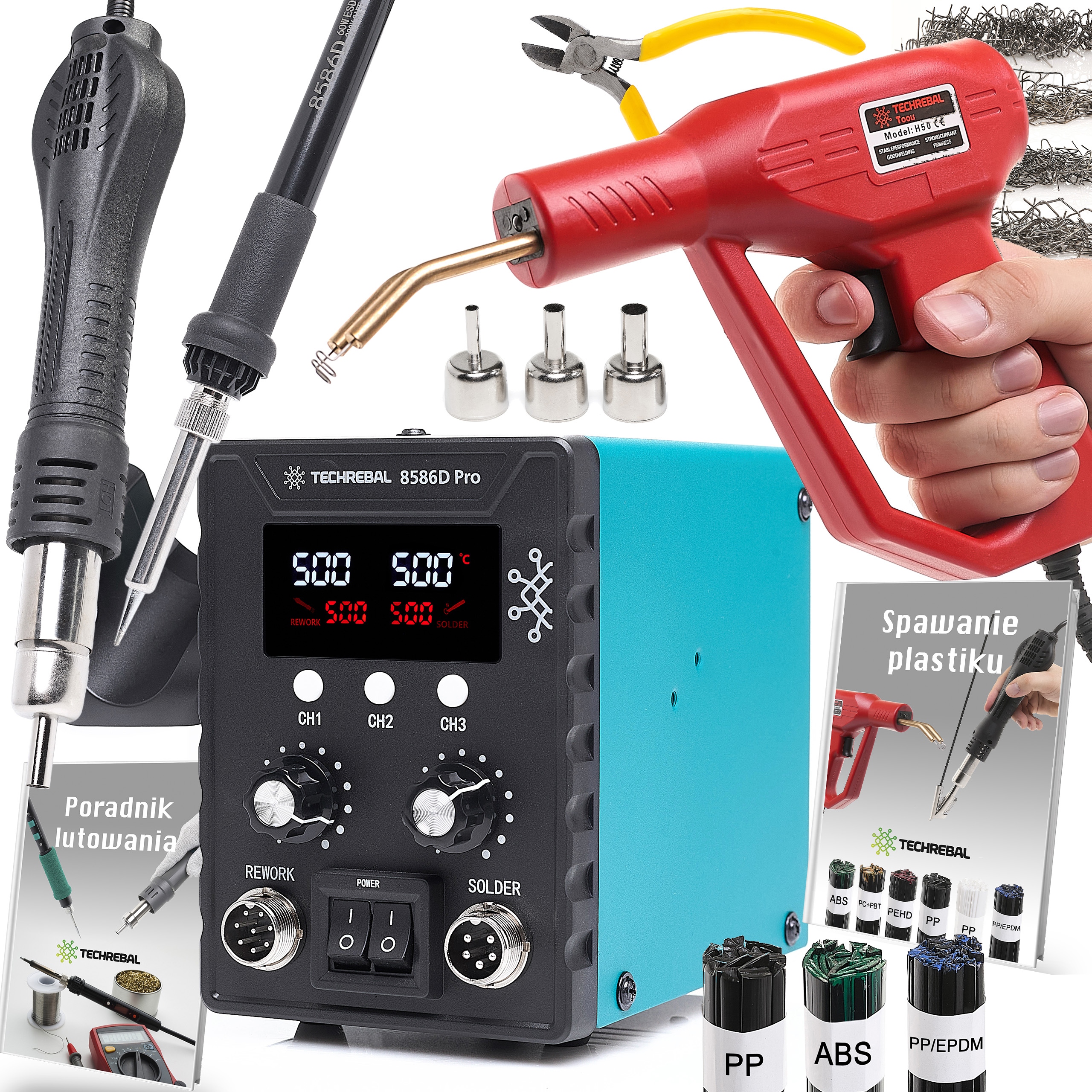 Svářečka Na Plast hot air 2v1 sešívačka páječka Techrebal 8586D Pro