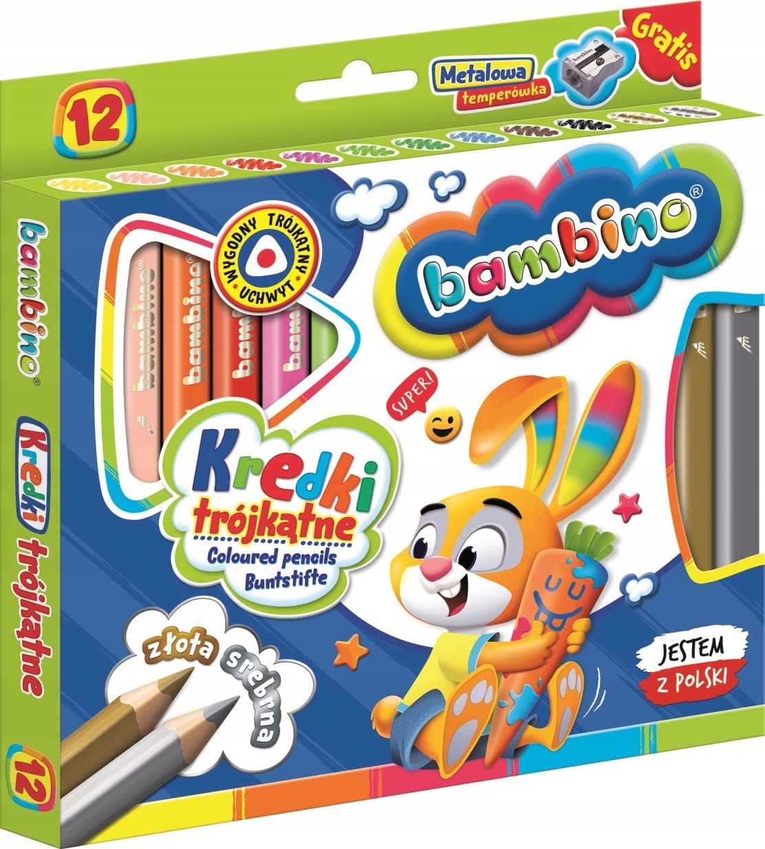

Kredki Bambino Grube z temperówką Trójkątne 12 kol