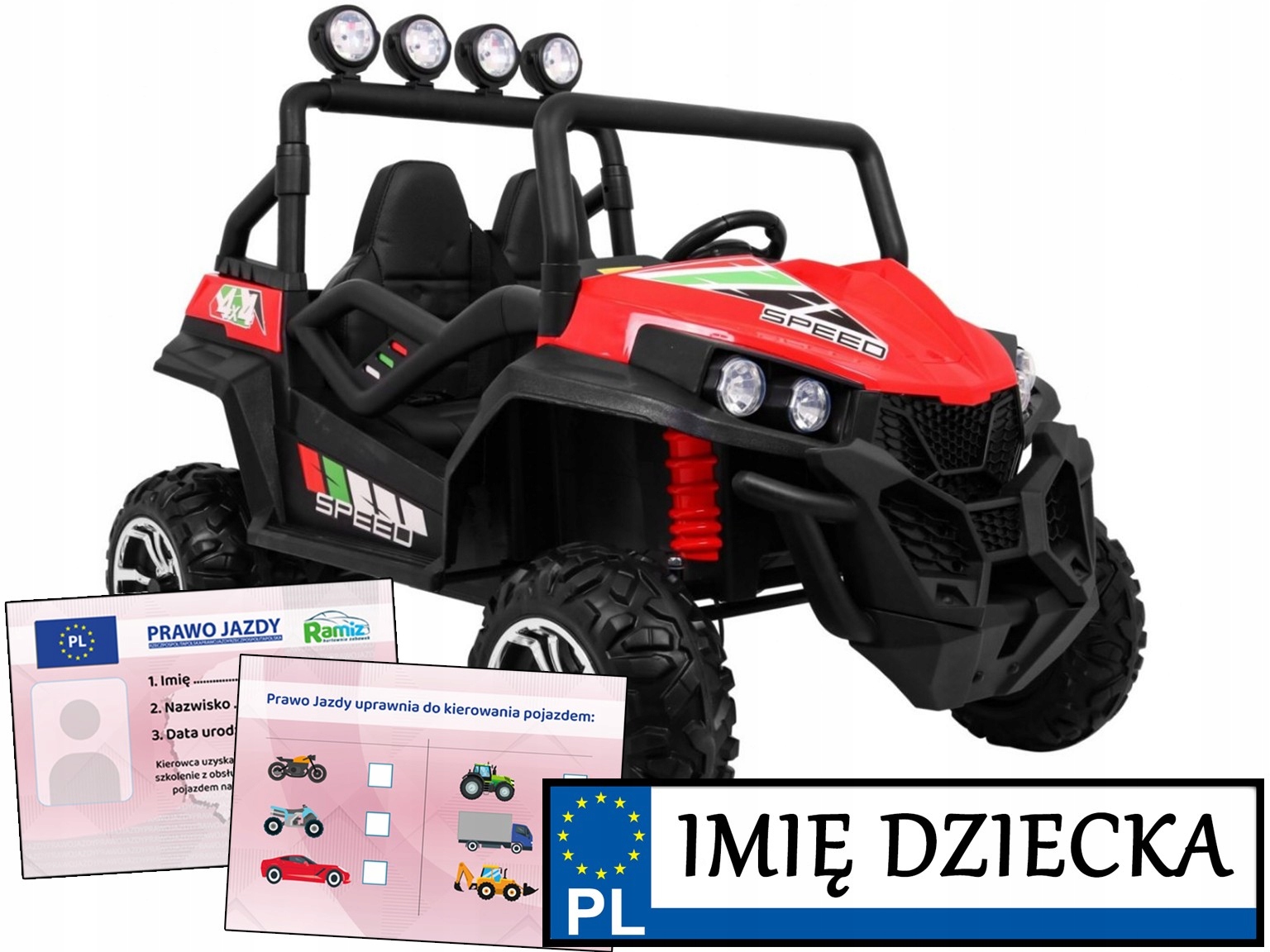 Terenowe Grand Buggy Lift dla dzieci Czerwony Napęd 4x4 Pilot Bagażnik