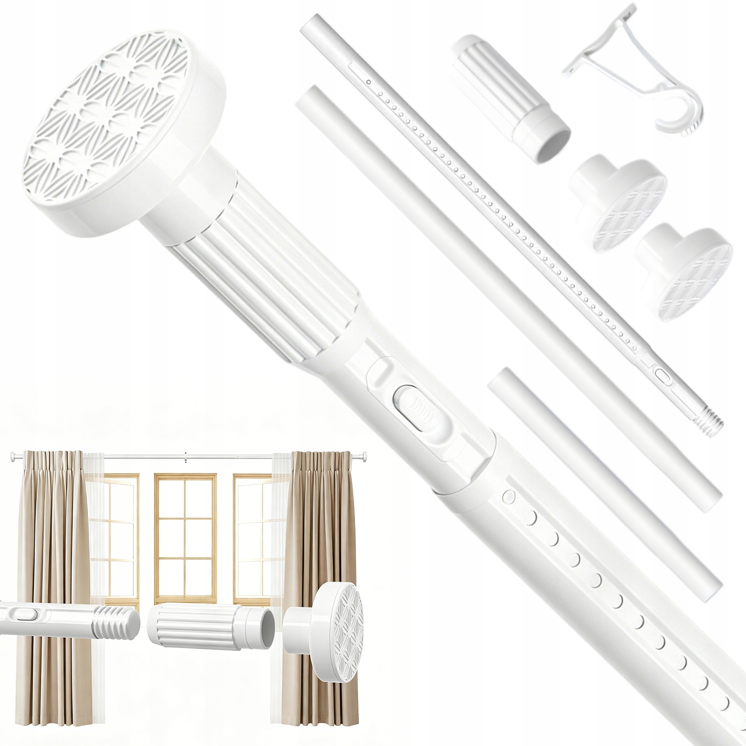 Rozpěrná Sprchová Tyč Garnýž Bez Vrtání 100-322 CM 32 MM Bílá