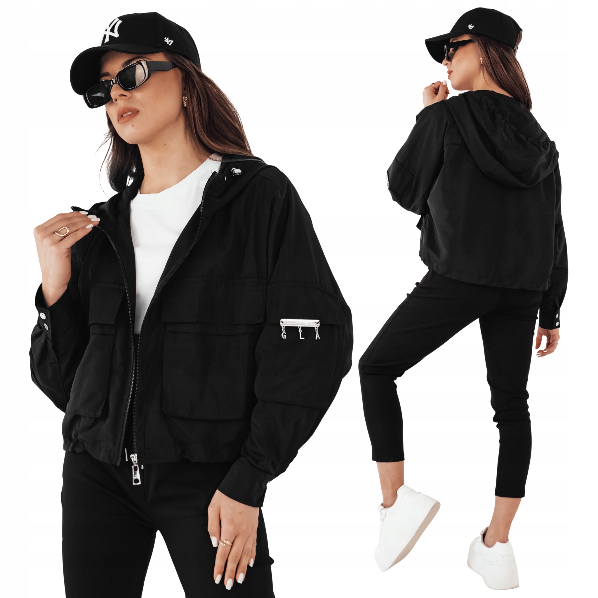 Kurtka przejściowa z regulowanym kapturem damska czarna TY4254 M