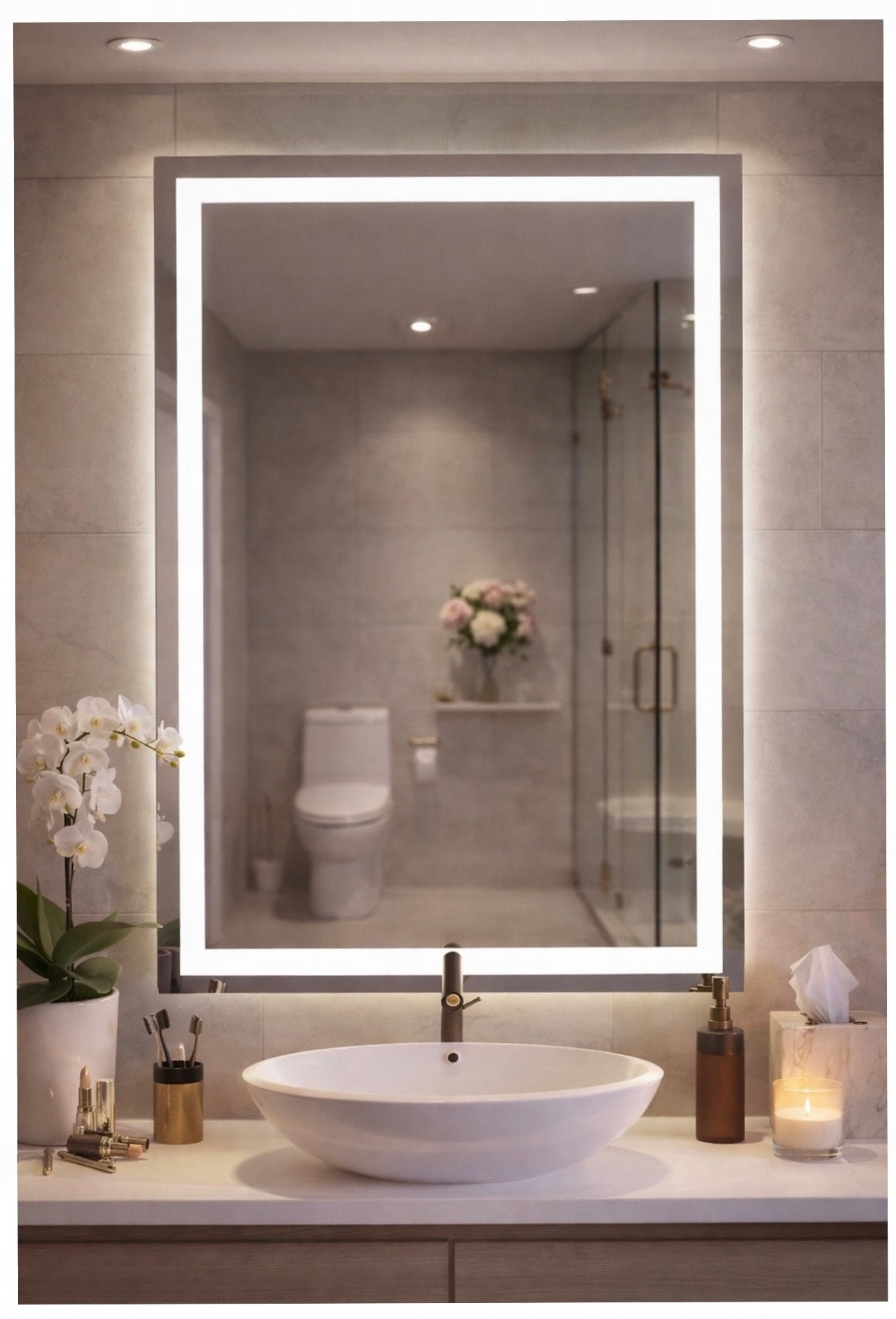 Kúpeľňové Zrkadlo Led Obdĺžnikové 80x50 cm Led Podsvietené Zrkadlo