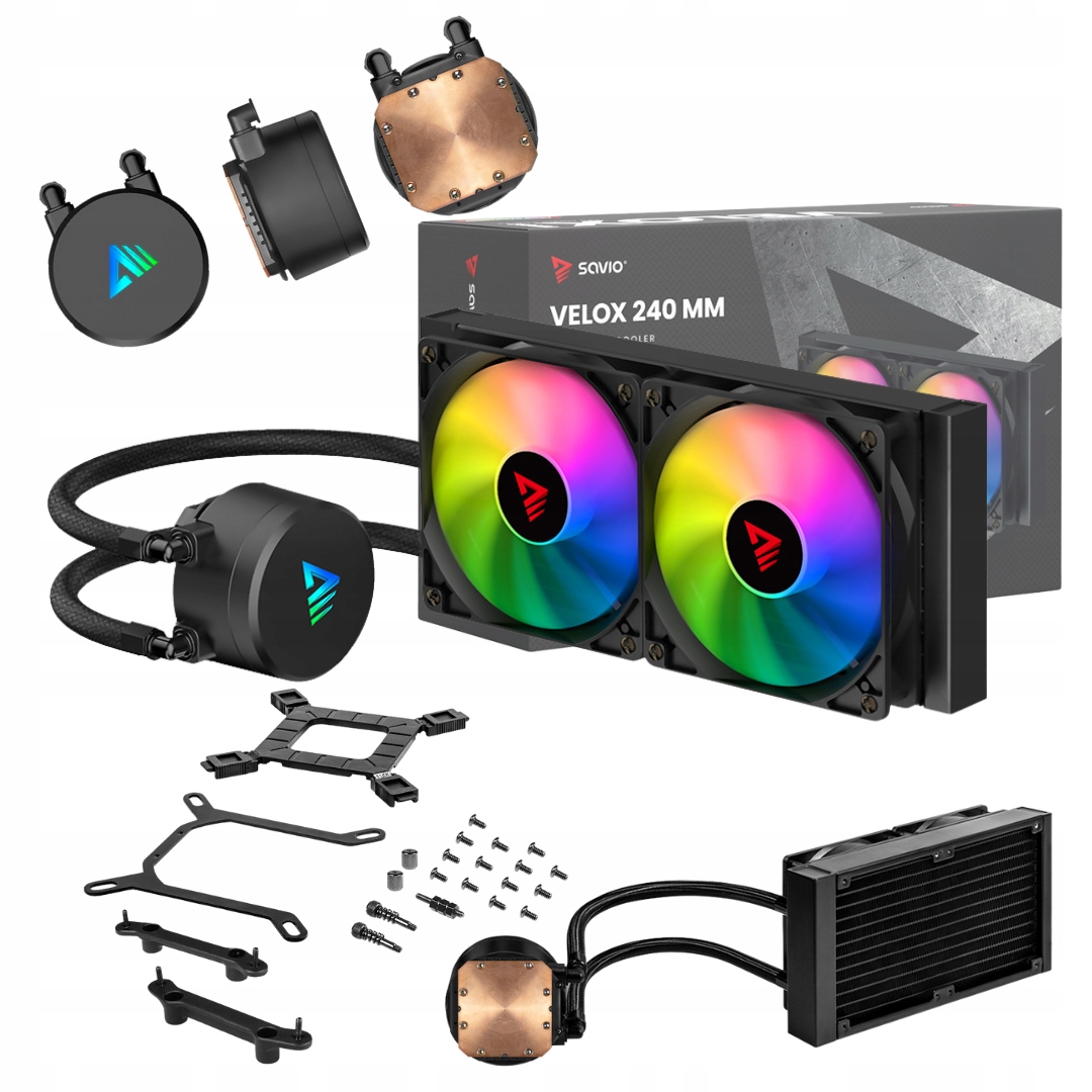 Chłodzenie wodne procesora Aio Savio Velox 240 mm Argb 2 × 120mm Intel/amd